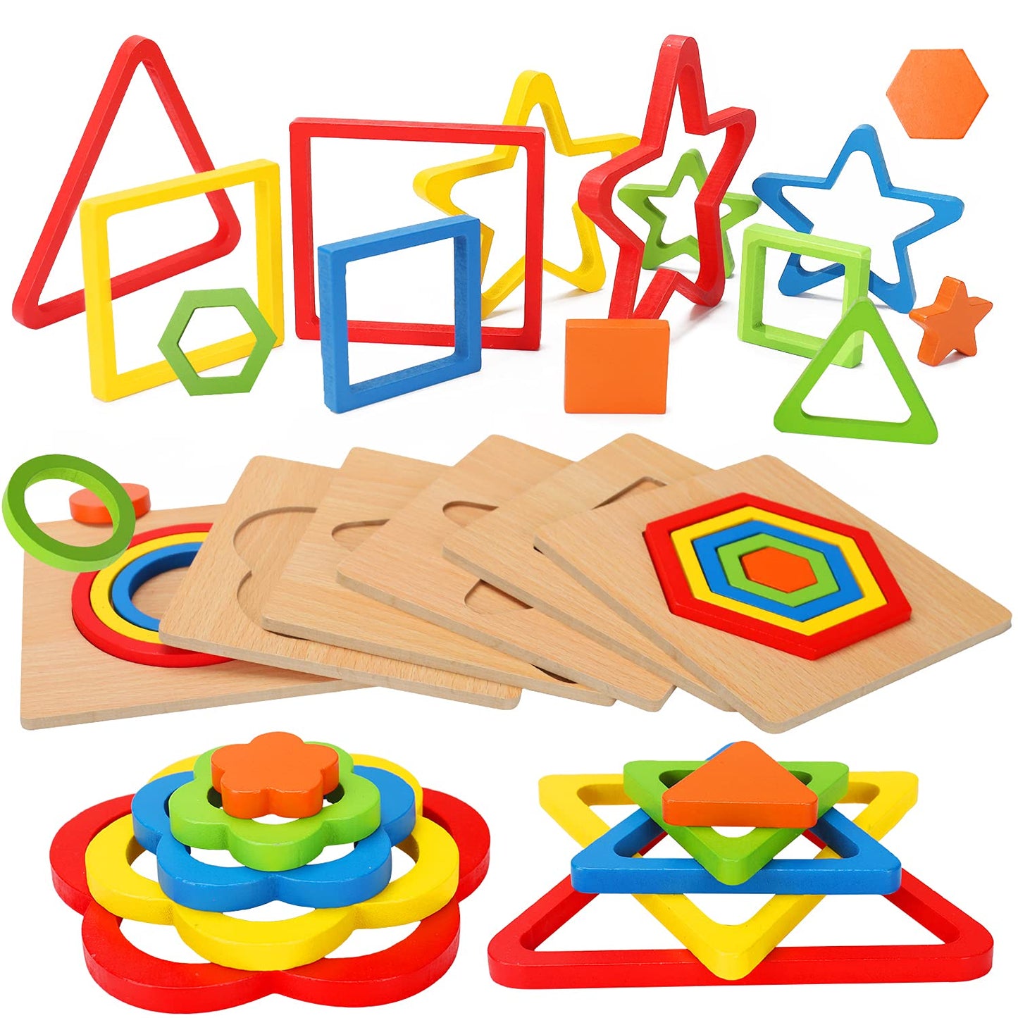 Montessori Toddler Wooden Shape Sorting Puzzle – Sensory & Educational Toy for 1-3 Year Olds, Autism, Preschool Learning, Easter Gift
