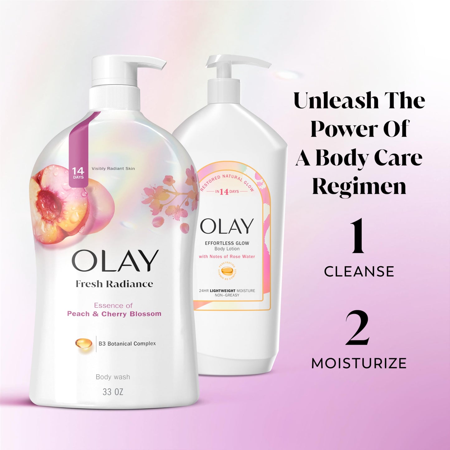 Olay Fresh Radiance Body Wash for Women, Plant-Based Cleansers & B3 Botanical Complex, Peach & Cherry Blossom Scent, 33 fl oz