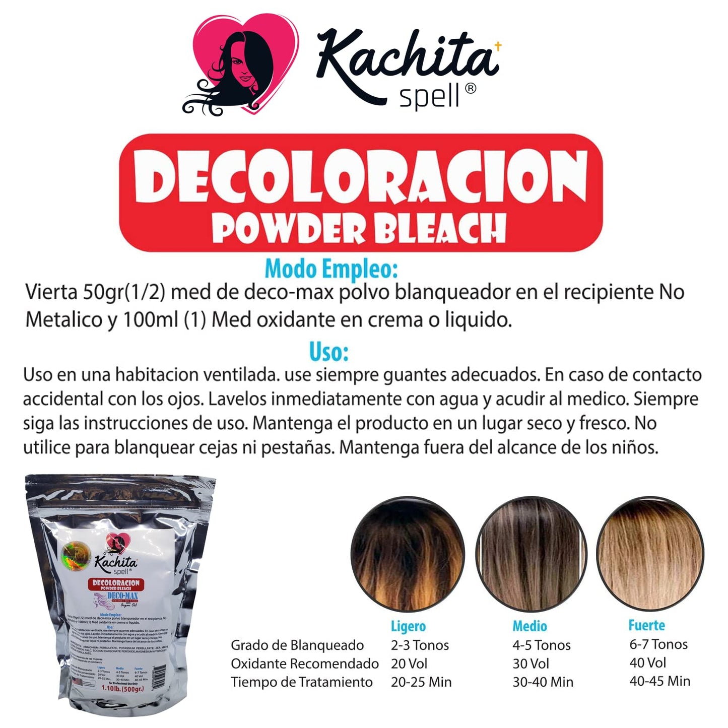 Kachita Spell Superior Hair Lightener Powder Blue Deco-Max, Extra Strength Dust-Free Formula for Balayage, Highlights & Discoloration, 1.10 Lb USA
