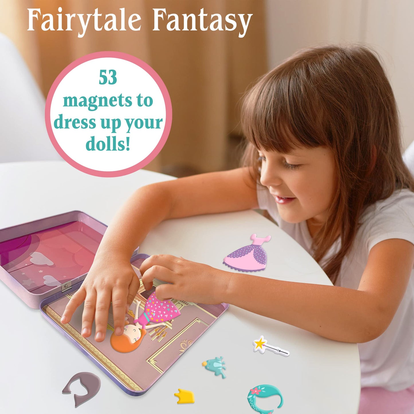 Hapinest Magnetic Dress-Up Dolls for Girls Pretend Play Set, A Fairytale Fantasy Dress Up Toy and Game for Ages 4, 5, 6, and 7 Years Old