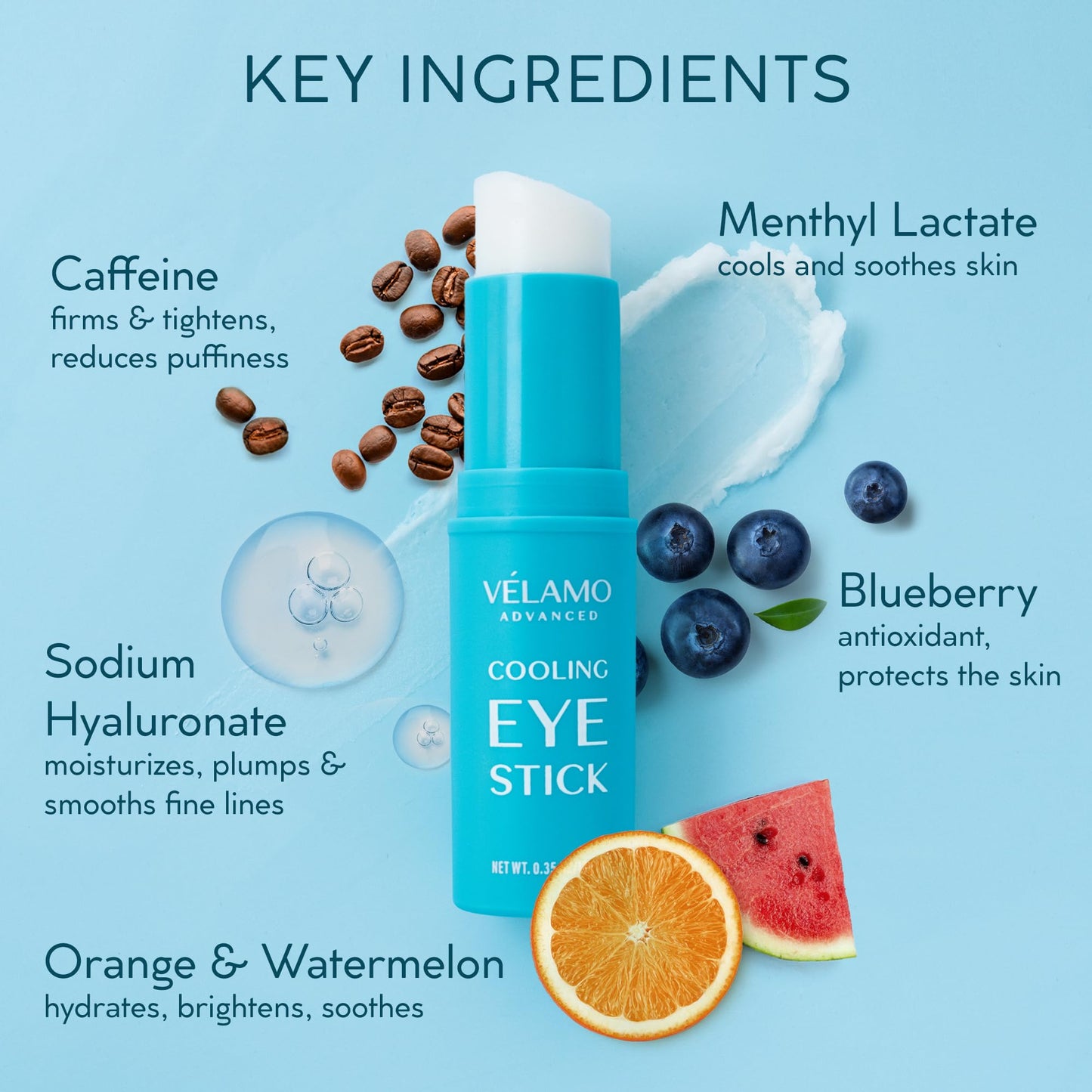 Cooling Eye Balm Stick with Caffeine – Under Eye Treatment for Dark Circles, Puffiness & Bags, Hydrating with Hyaluronic Acid, On-the-Go 0.35 oz