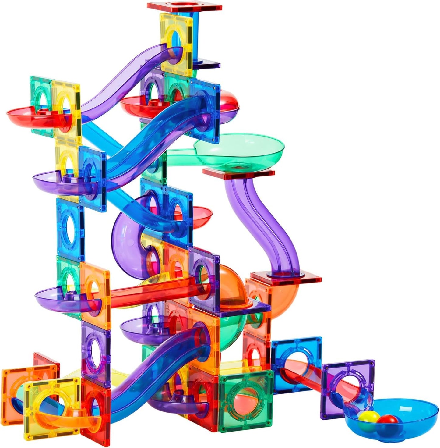 Learn & Grow Magnetic Marble Run Expansion Pack - 88PCS STEM Marble Track, Magnet Tiles & Accessories, Building Toy for Kids 5+