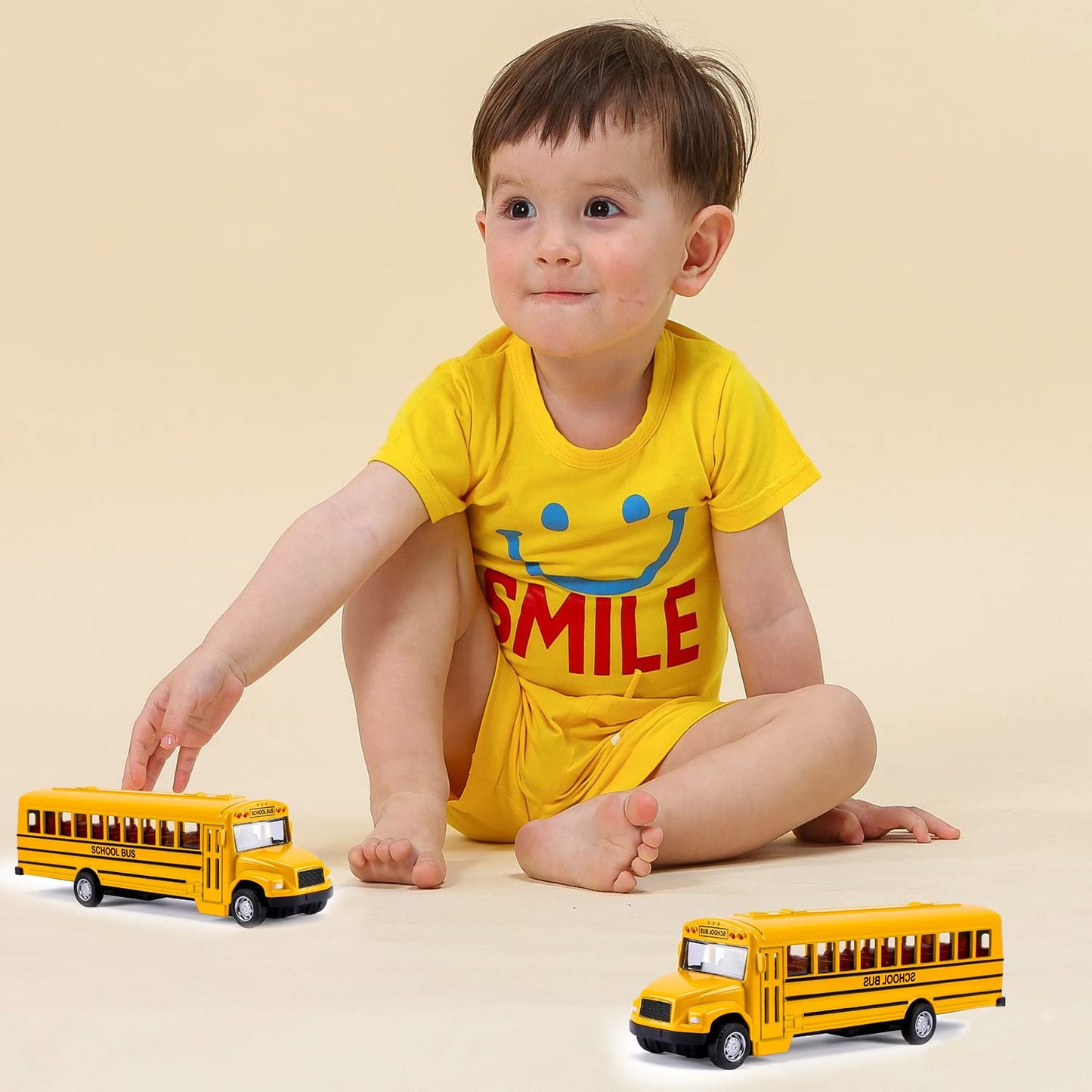 TYMXGHF 2 Pack 5.5'' Pull Back School Bus, Die-cast Metal Toy Vehicles with Bright Yellow for Kids Boys Girls