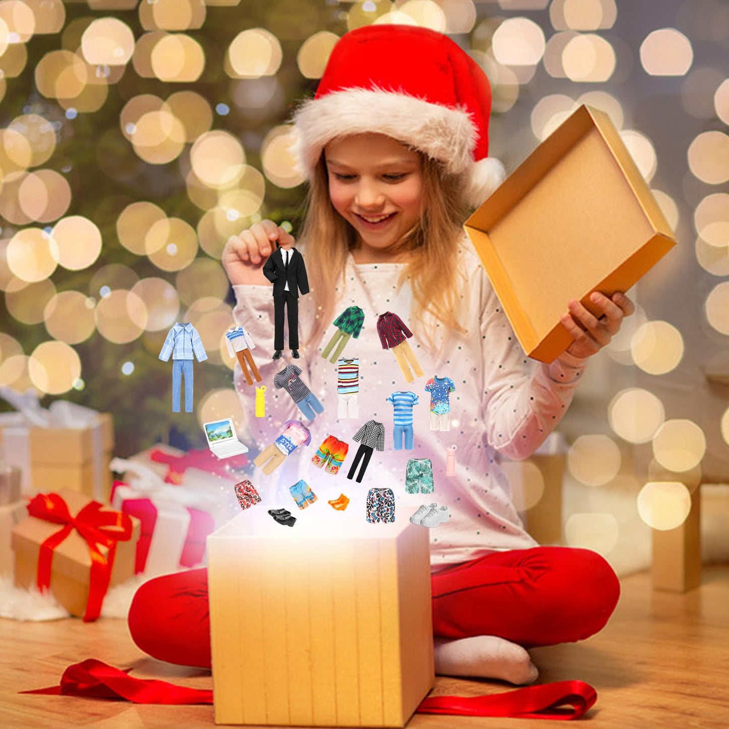 Miunana 16-Piece Doll Clothes & Accessories Set – Classic Black Suit, 4 Casual Outfits, 5 Pants, 3 Shoes, Laptop & Water Bottles