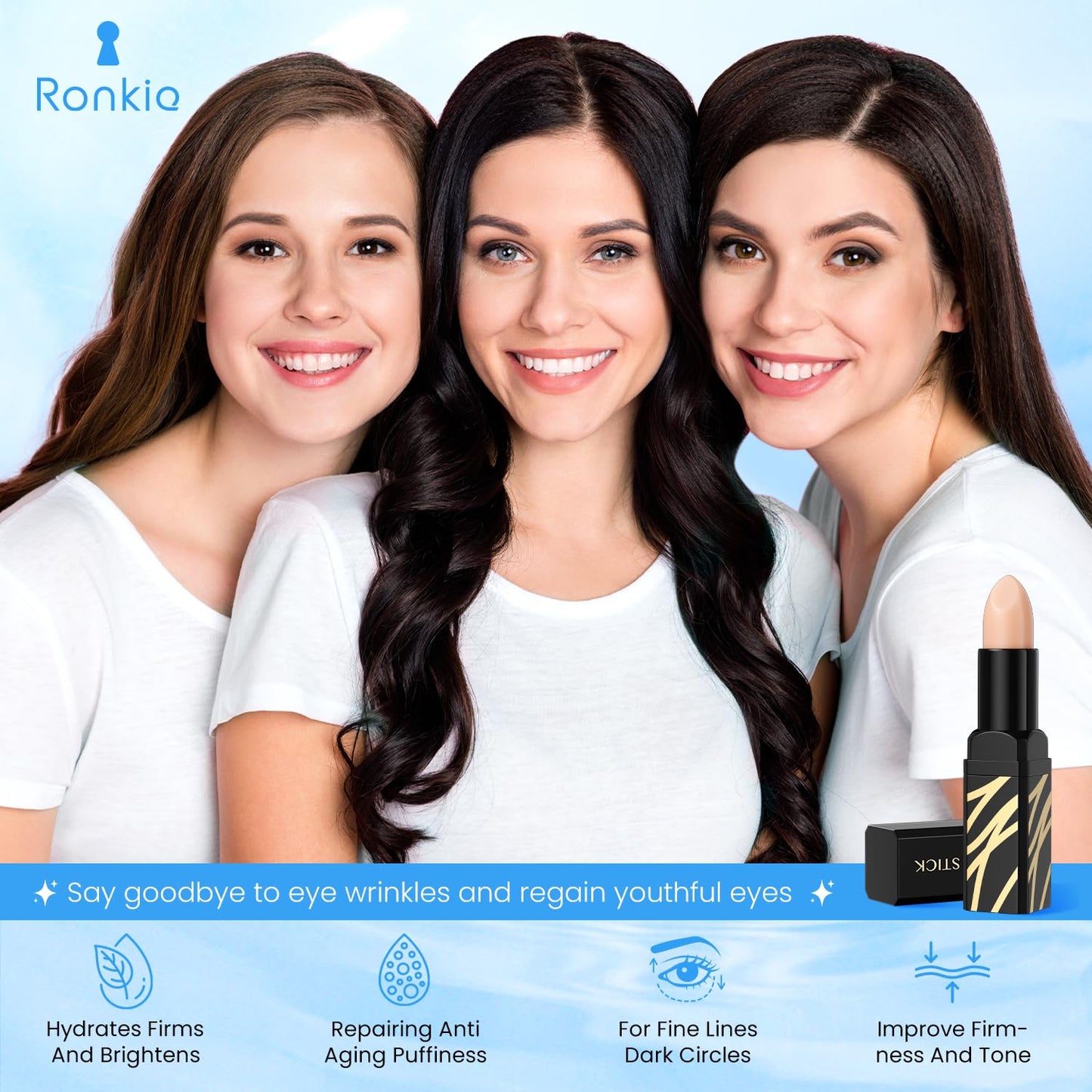 RONKIE Caffeine Eye Cream for Dark Circles: Caffeine Eye Stick - Smooth Fine Lines and Hydrate Eye Area
