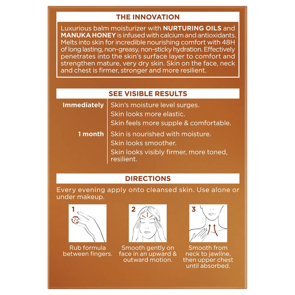 L'Oreal Paris Age Perfect Hydra Nutrition Honey Night Balm – Ultra Nourishing Face Moisturizer with Manuka Honey & Oils for Dry Skin, 1.7 oz