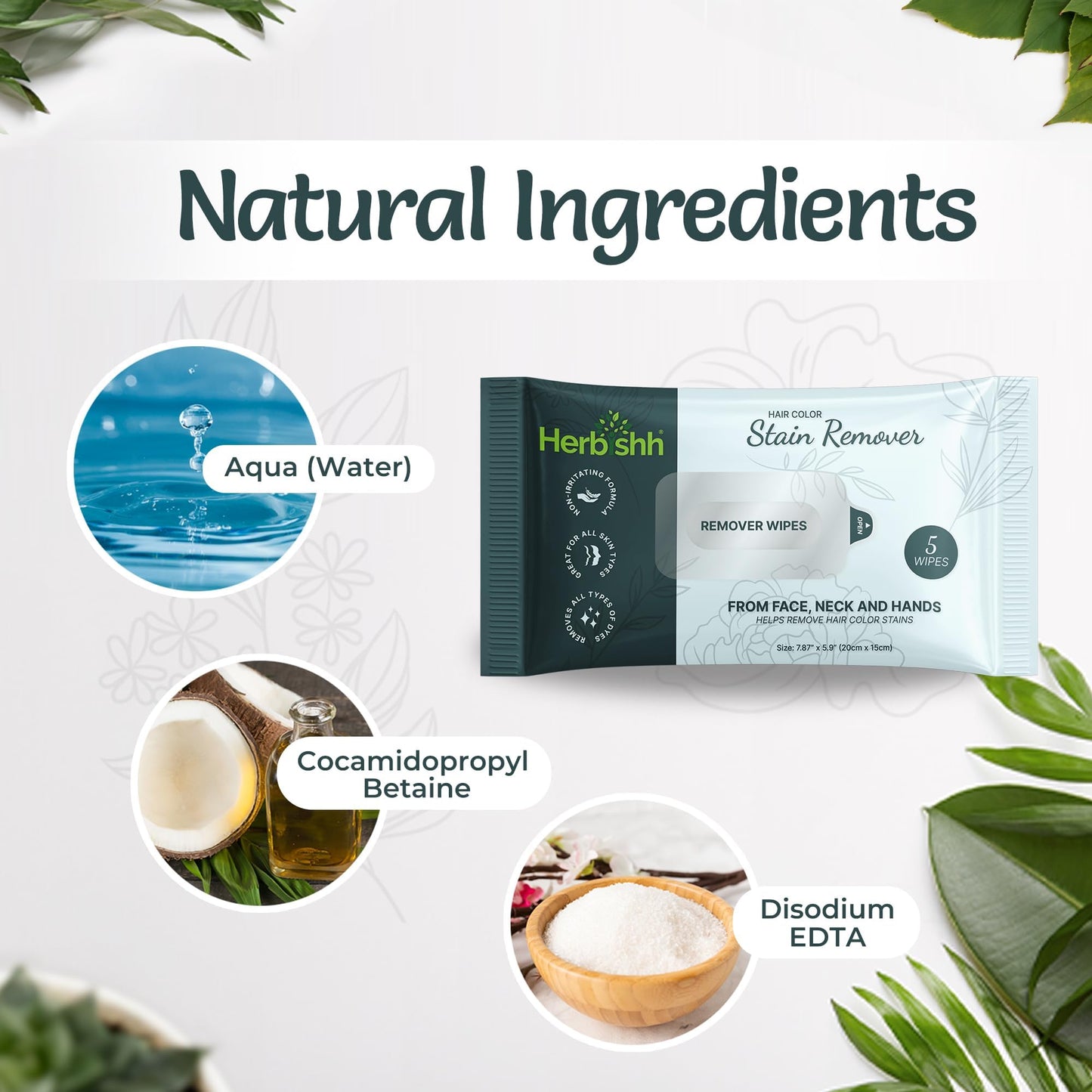 Herbishh Hair Color Stain Remover Wipes - Gentle Formula for Dye Cleanup, Skin-Friendly Travel Pack (Pack of 5)