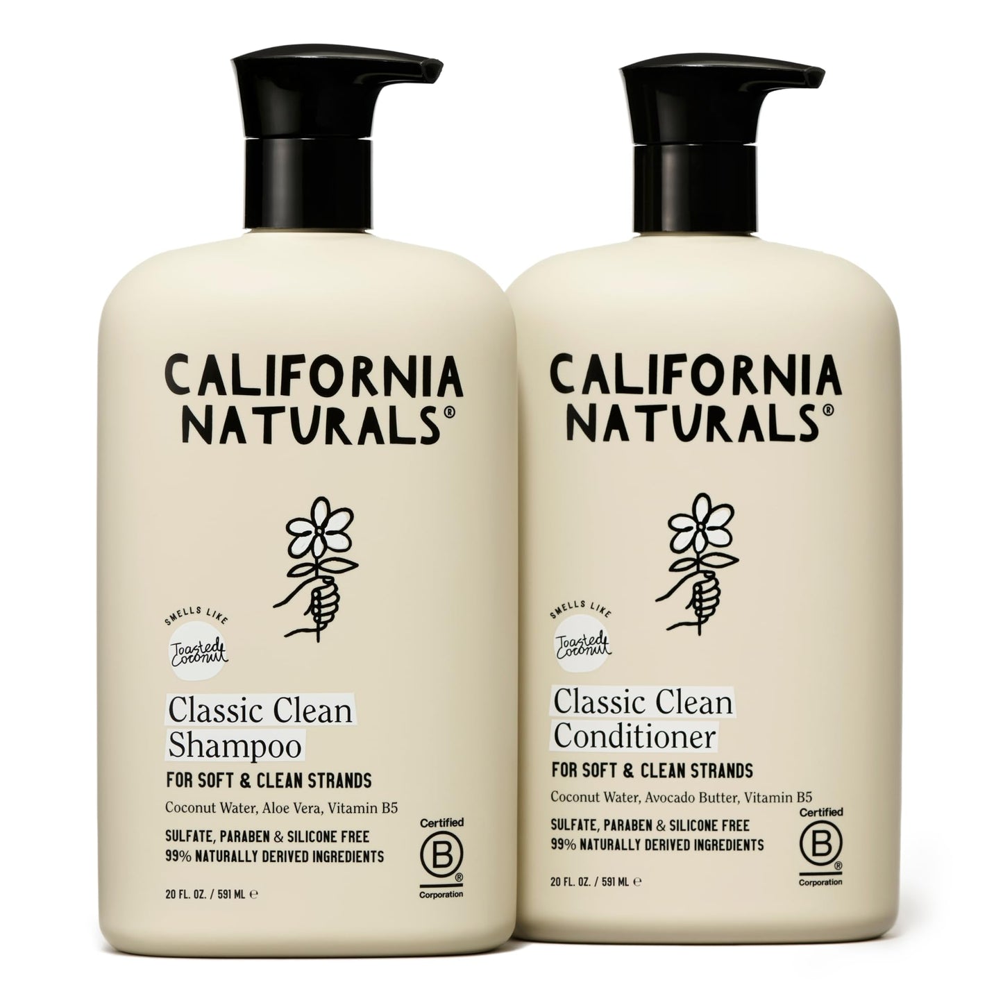 California Naturals Coconut Shampoo & Conditioner Set, 20 Fl Oz (Pack of 2) | Natural, Vegan, Sulfate, Paraben & Silicone Free | All Hair Types