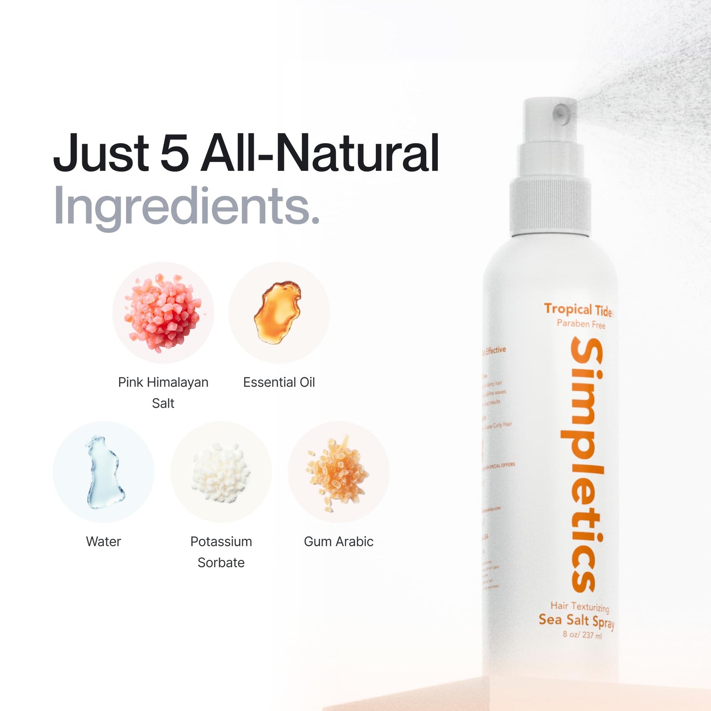 Himalayan Sea Salt Spray for Straight & Wavy Hair | Natural 5-Ingredient Texturizing & Volumizing Mist | Vanilla Scent | Beach Waves for Men & Women, 237ml