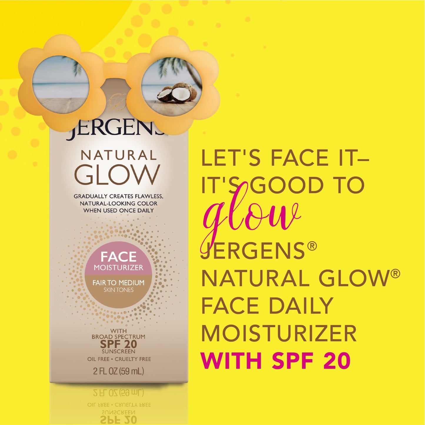 Jergens Natural Glow Daily Facial Moisturizer, Fair to Med 2 fl oz (59 ml)