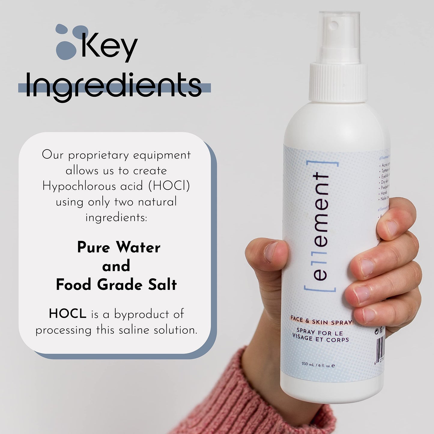 e11ement Hypochlorous Acid Face & Skin Spray – HOCL Toner for Acne-Prone Skin, Eczema, Dry Scalp, Post-Procedure Care, Lash & Hand Cleanser, 8 oz