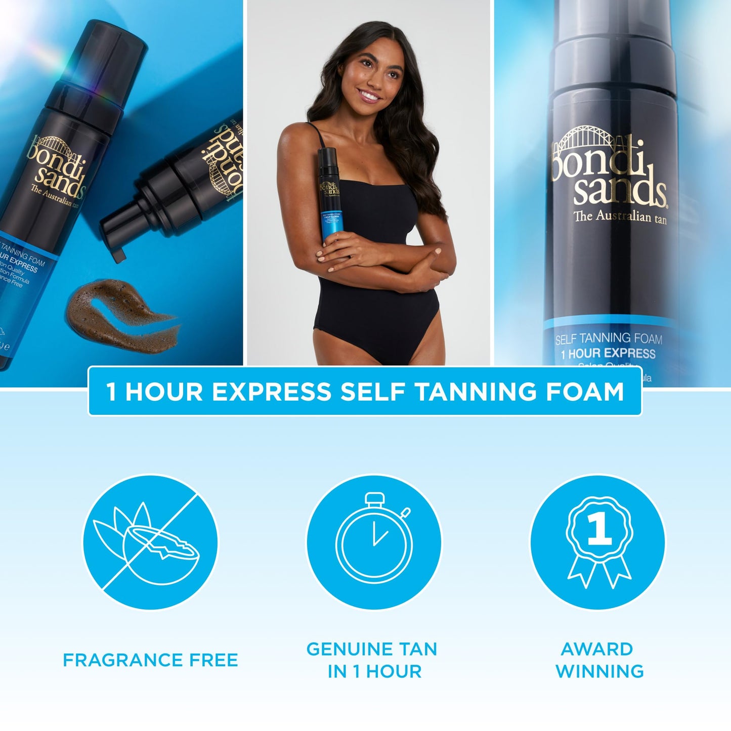 Bondi Sands 1 Hour Express Self Tanning Foam, Lightweight, Fragrance Free Self-Tanner for an Even, Streak-Free Tan, 6.76 fl oz