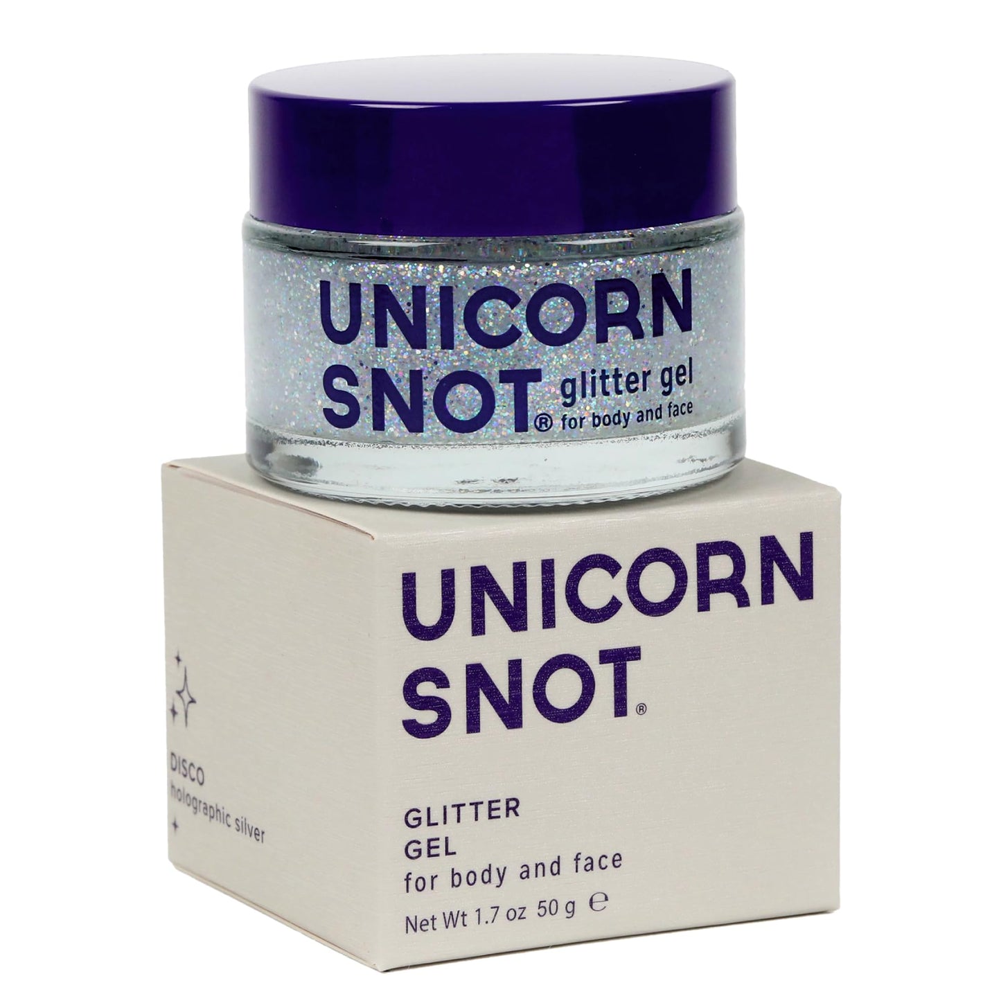 UNICORN SNOT Holographic Face & Body Glitter Gel – Silver Disco Glitter Makeup for Festival, Rave, Cosplay & Halloween – Vegan, Cruelty-Free, 1.7 oz