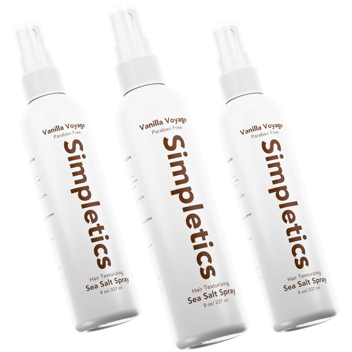 Simpletics Himalayan Sea Salt Spray 3 Pack – Natural Texturizing & Volumizing Spray for Straight & Wavy Hair – Vanilla Scent, Beachy Look for Men & Women