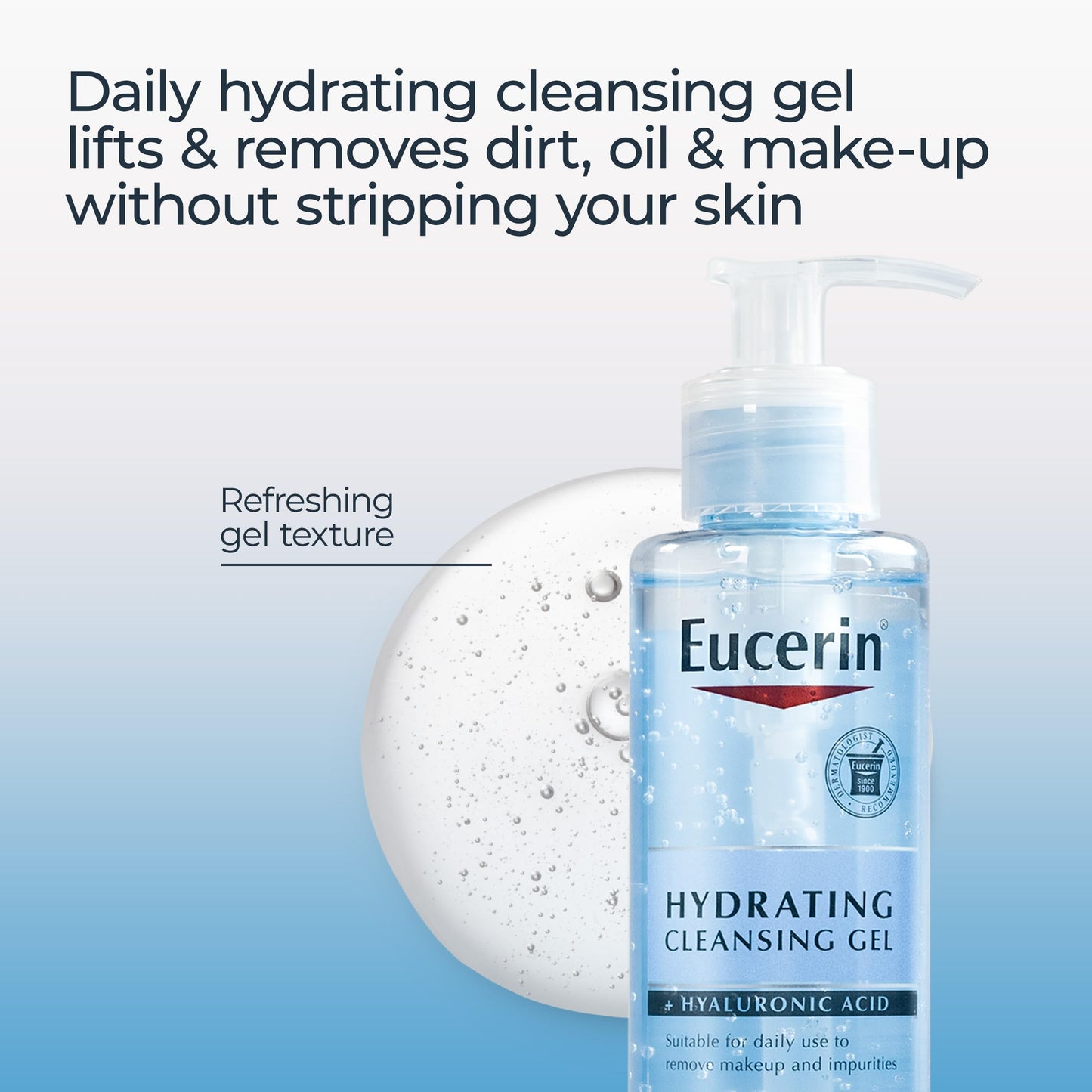 Eucerin Hydrating Cleansing Gel, Daily Face Wash and Makeup Remover Formulated with Hyaluronic Acid, 6.8 Fl Oz Bottle