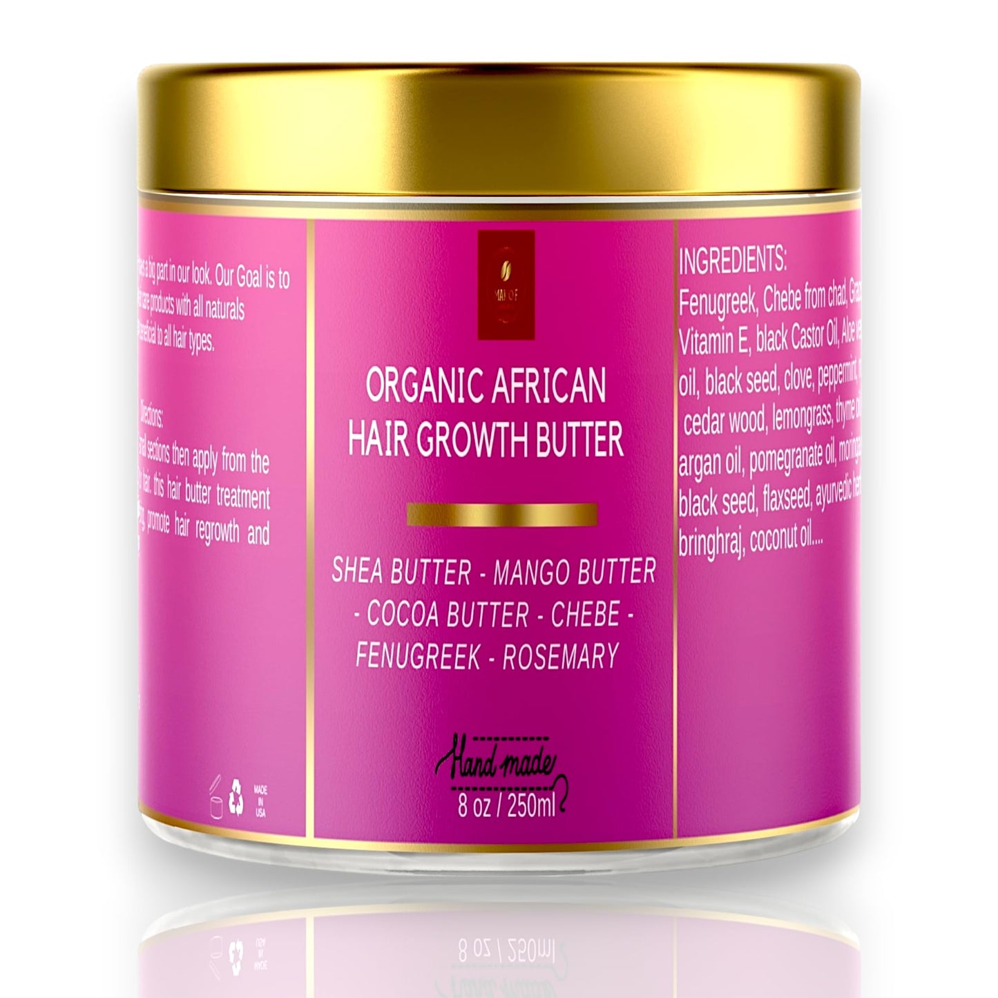 Chebe Hair Growth and Thickening Butter - Ayurvedic Deep Conditioner with Shea, Cocoa, Mango Butter, Fenugreek, and Rosemary for All Hair Types, 8 oz