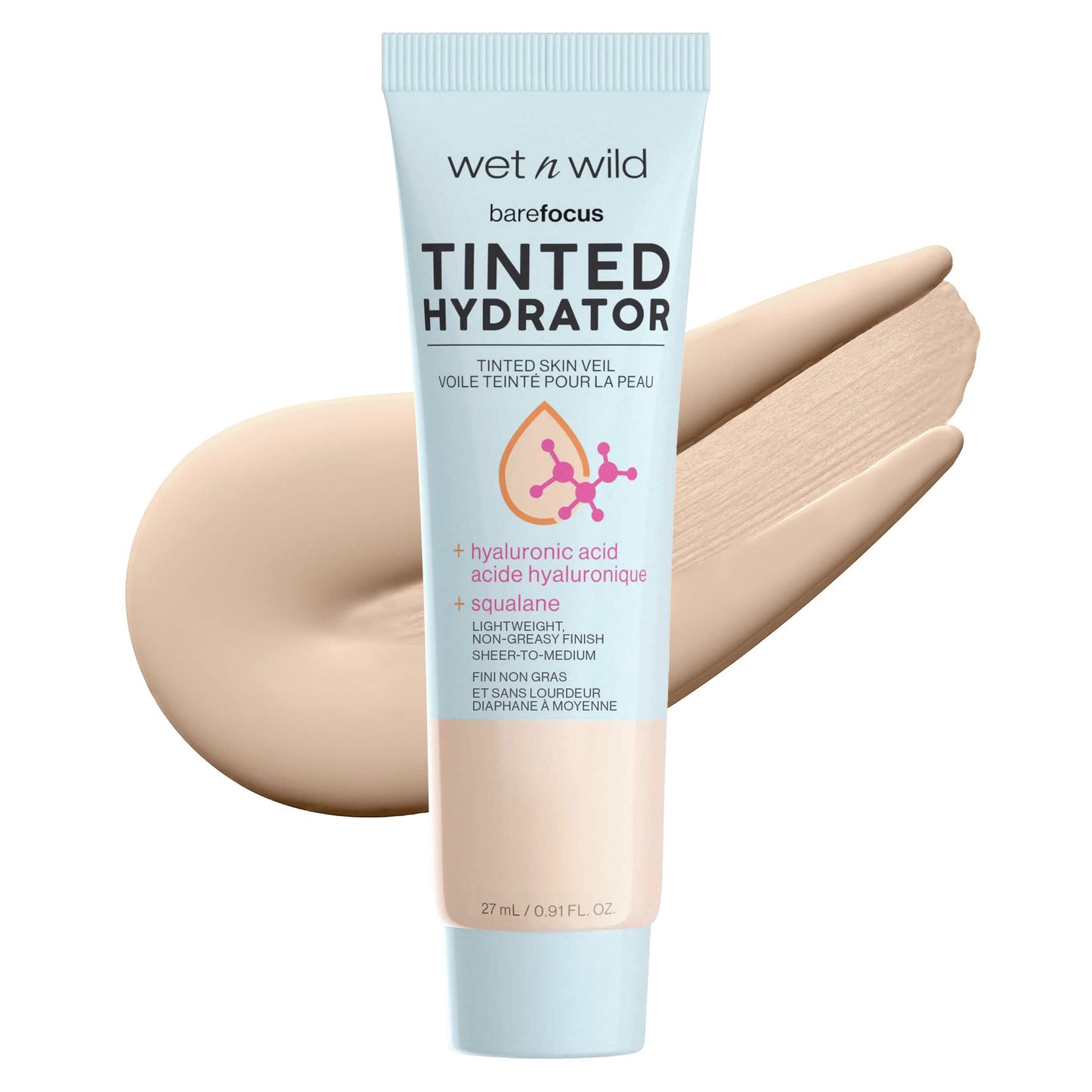 Wet n Wild Bare Focus Tinted Hydrator - Sheer-to-Medium Coverage, Lightweight Skin Veil with Hyaluronic Acid & Vegan Squalane, Semi-Matte, Light Medium