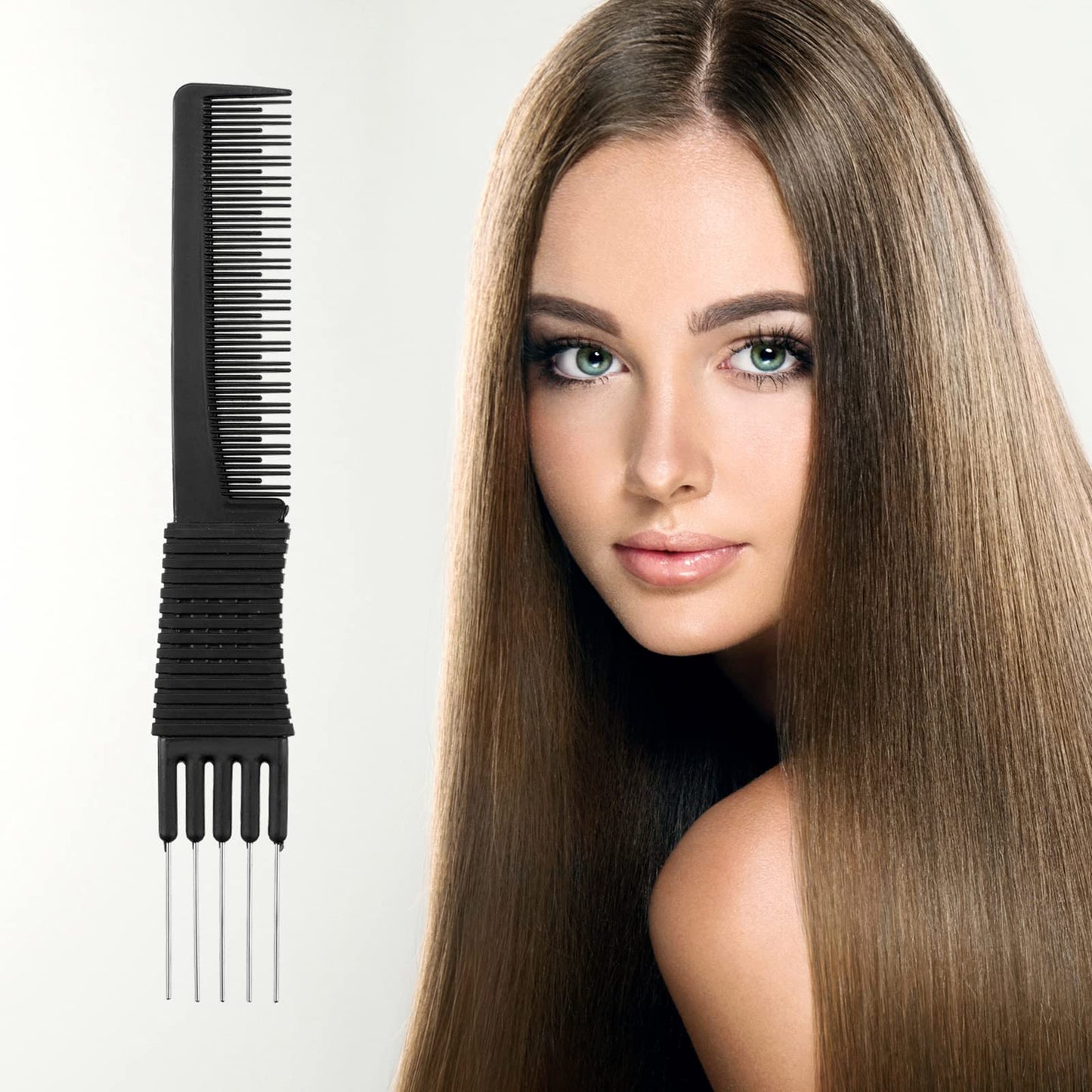 Leinuosen 3 Pack Carbon Lift Teasing Combs with Metal Prong, Hair Pick Comb for Women Hair Styling(Black)
