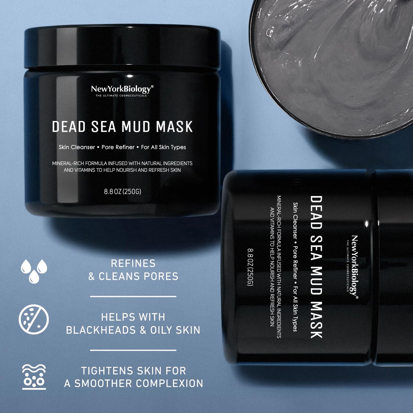 New York Biology Dead Sea Mud Mask for Face & Body, Pore Refining, Natural Skincare for Oily Skin, Tightens & Nourishes, 8.8 oz