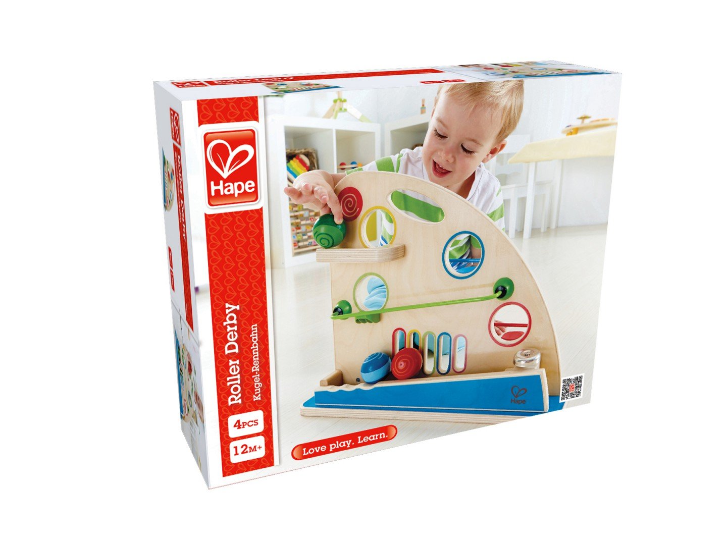 Hape Roller Derby Wooden Marble Run Toy – Award-Winning Dual-Sided Puzzle Maze for Toddlers & Kids, Colorful Fun, Model E0430