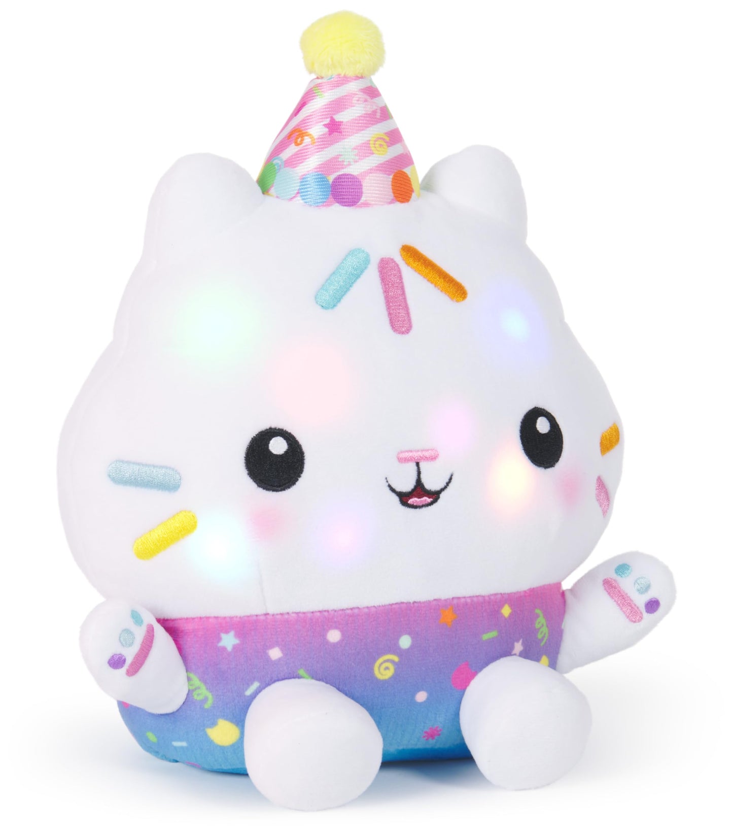 Gabby’s Dollhouse Celebrations, Sprinkle Party Cakey Cat Plush, 10-Inch Interactive Stuffed Animal with Sounds, Kids Toys for Girls & Boys Ages 3+