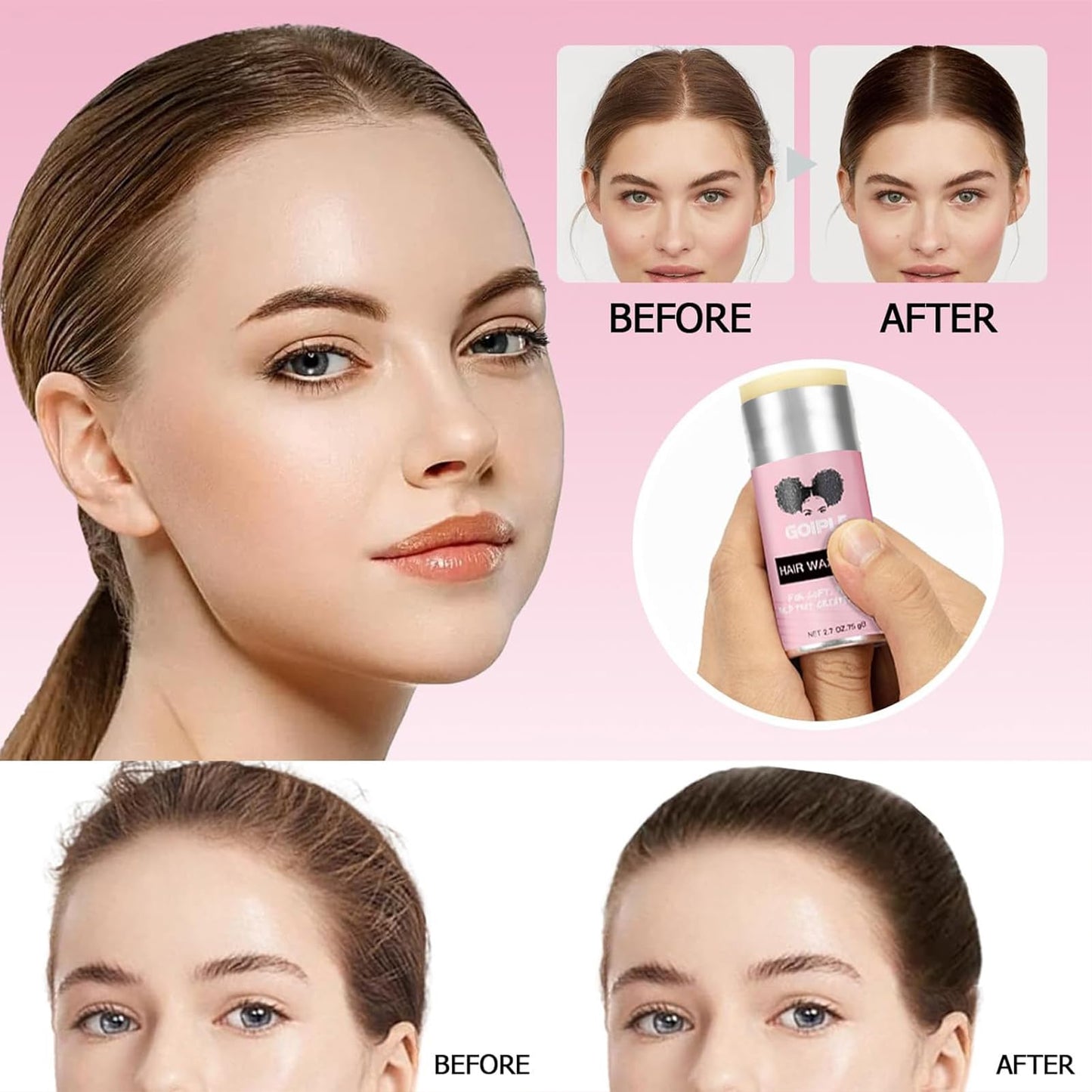 Goiple Wax Stick for Hair, Hair Pomade Stick Long-Lasting Styling Wax Stick, Hair Wax Stick Smoothing & Slick Stick for Hair Wigs, Styling Waxes for Fly Away & Edge Frizz Hair (2.7 oz)