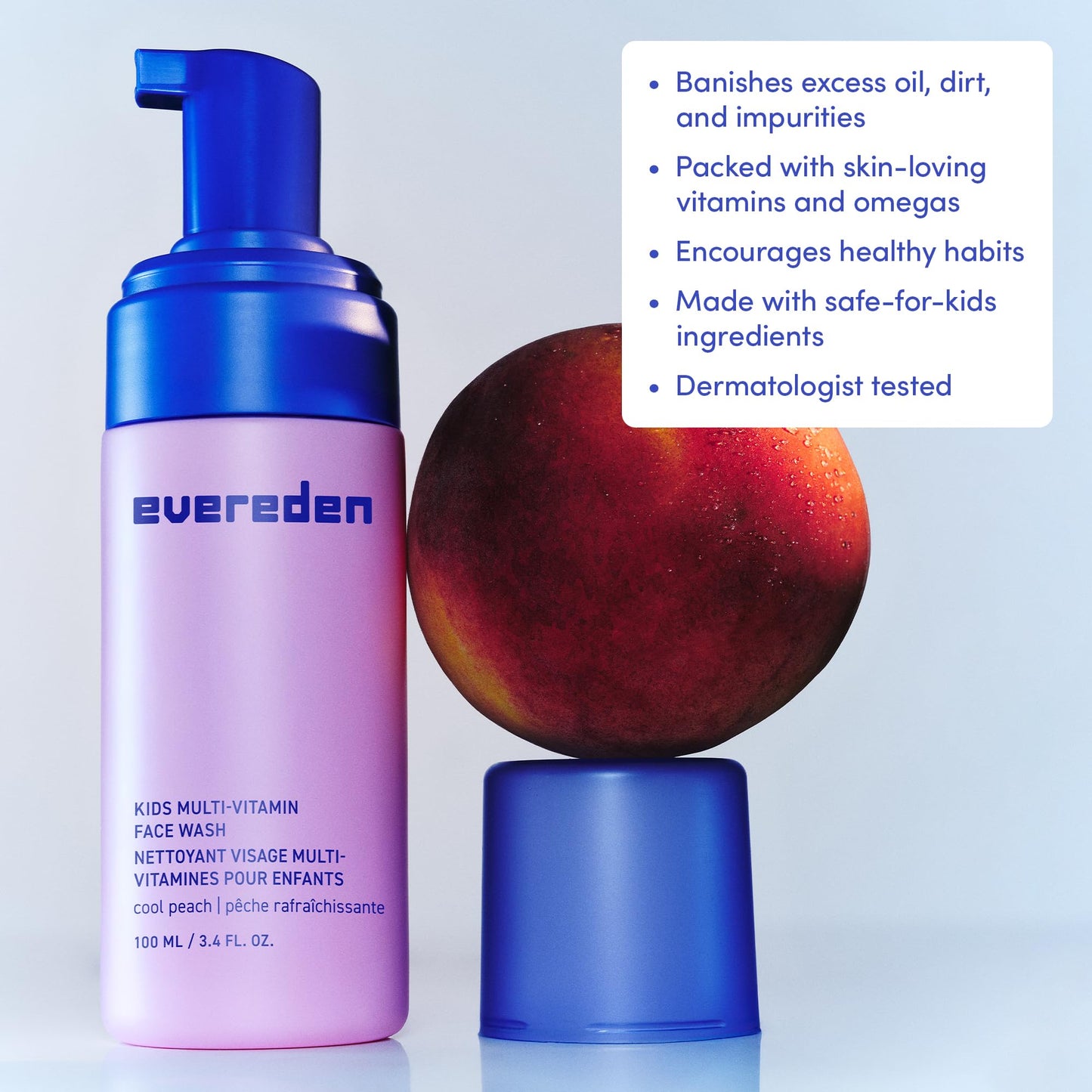 Evereden Kids Face Wash: Cool Peach, 3.4 fl oz. | Gentle Skin Care | Non-toxic and Clean Ingredients | Multi-Vitamin Skin Care for Kids