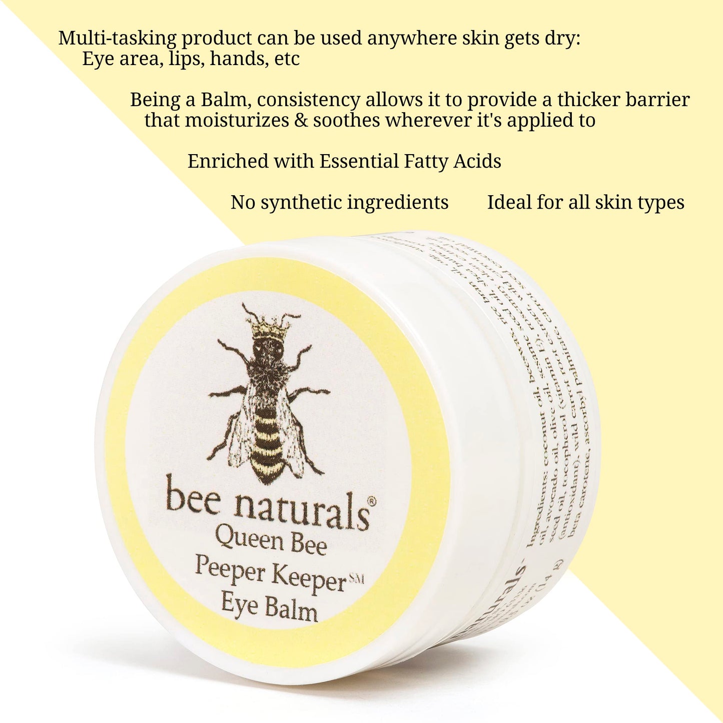 Bee Naturals Queen Bee Eye Balm – Vitamin E & 10 Oils, Reduces Crow’s Feet, Wrinkles & Fine Lines, Moisturizing Skincare