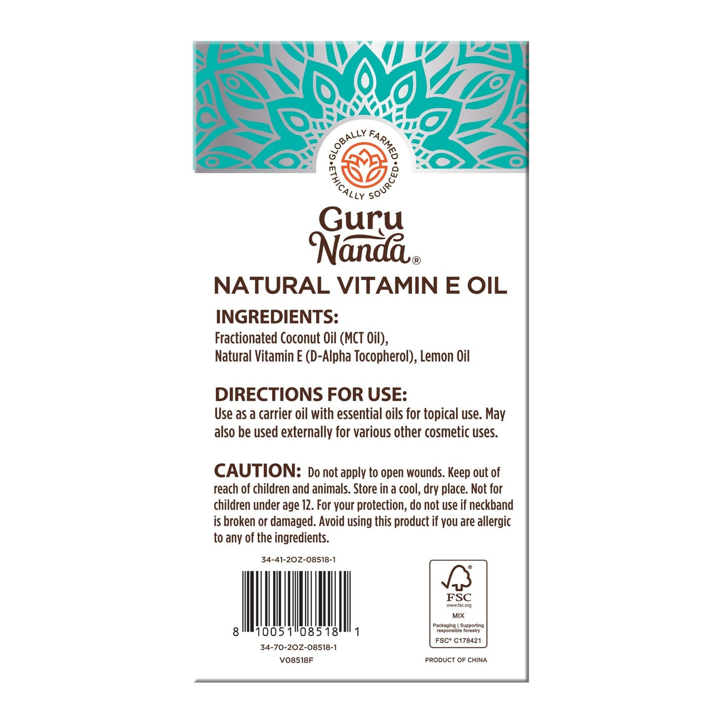 GuruNanda Vitamin E Oil 2 fl oz – 15,000 IU, Pure & Natural with Coconut Oil for Skin, Hair, Nails & Scars, Non-GMO & Vegan