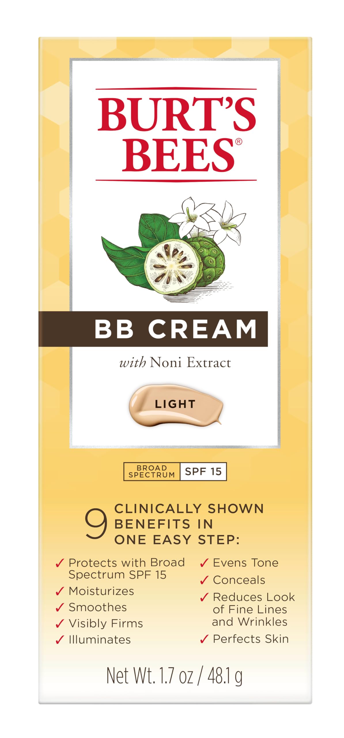Burt’s Bees BB Cream SPF 15 Tinted Moisturizer – Light Shade, 98.9% Natural Origin, Broad Spectrum Sunscreen, Hydrating Lotion 1.7 oz Tube