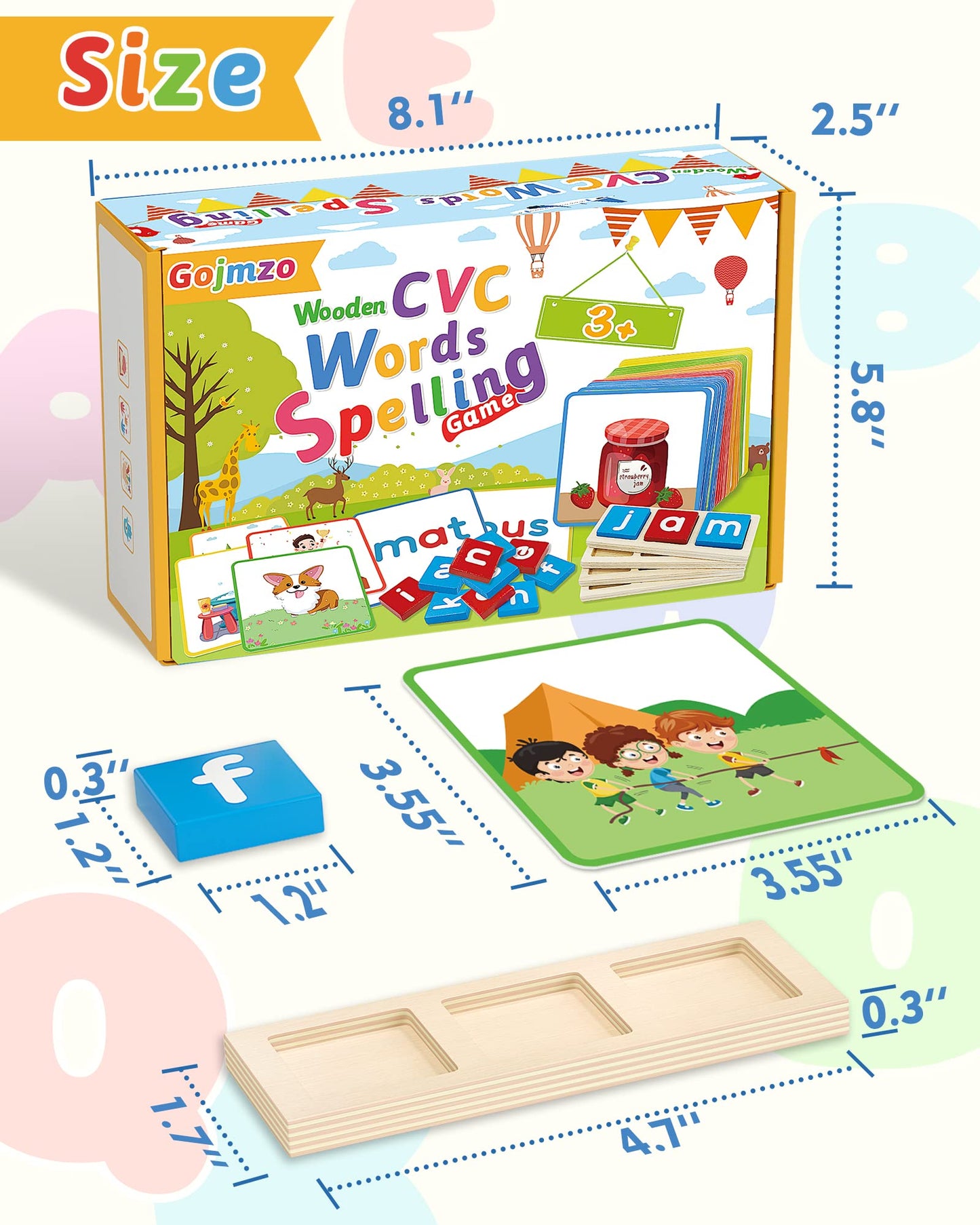 Gojmzo Wooden CVC Word Spelling Game – Montessori Learning Toy & Sight Word Flash Cards for Preschool Kids Ages 3-6