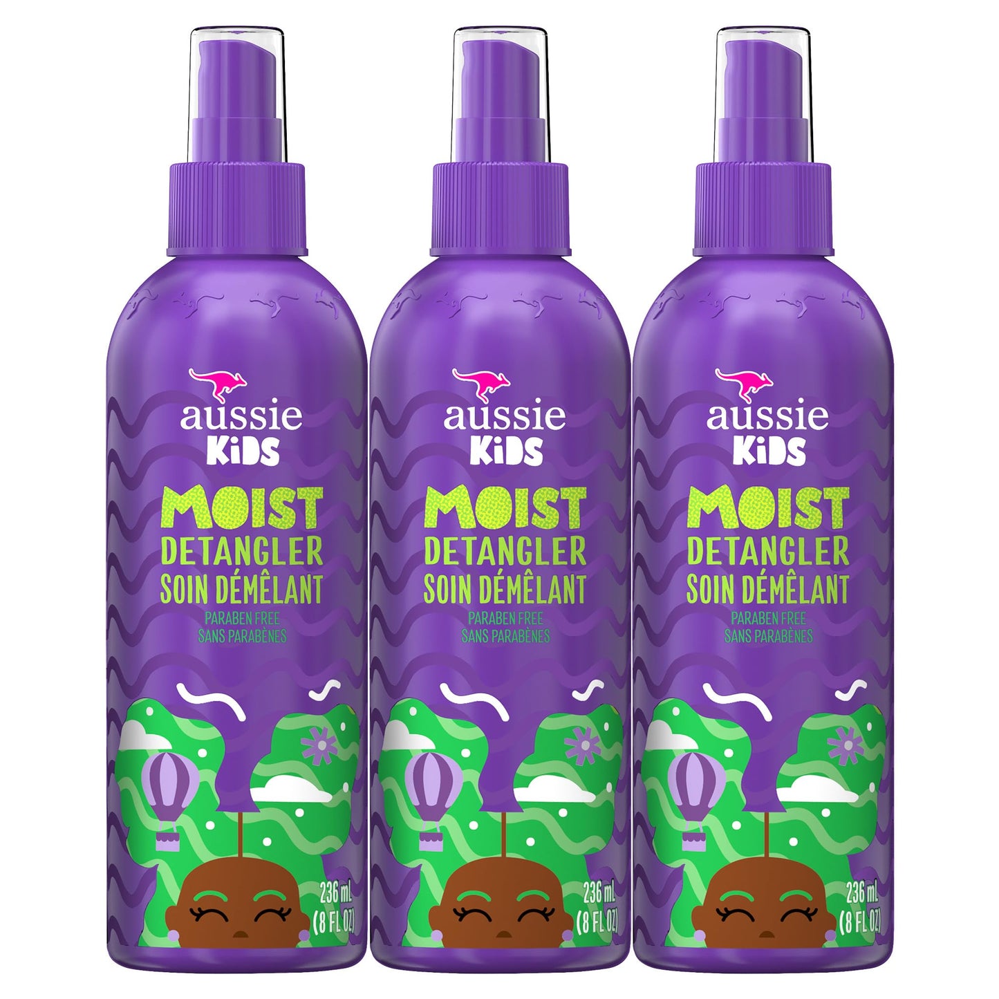 Aussie Kids Moist Detangler Spray, Sulfate & Paraben Free, Moisturizing & Tangle-Free Hair Care for Kids, Cruelty-Free, 8 Fl Oz Each, 3 Pack