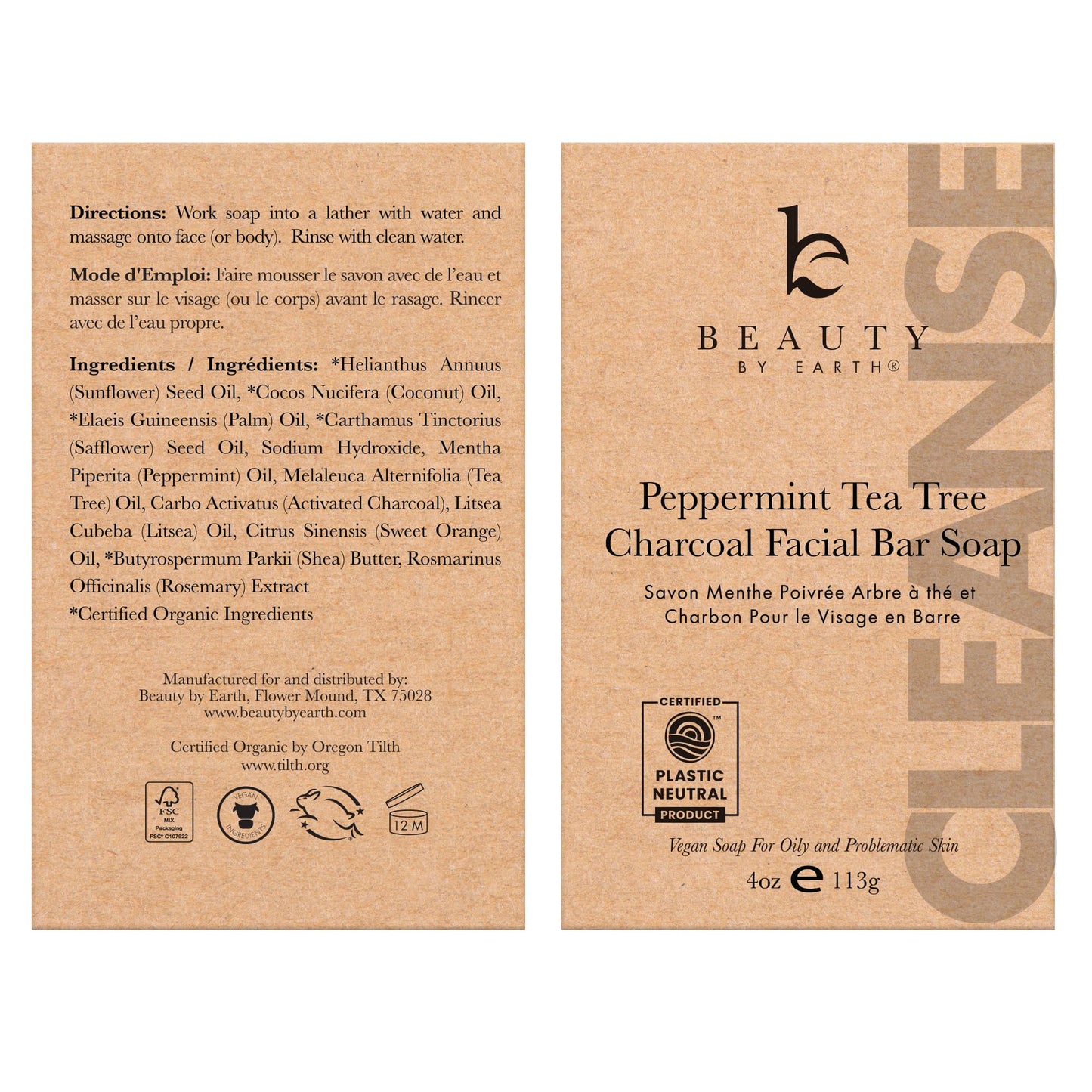 Peppermint Tea Tree Charcoal Facial Soap Bar – Natural, Organic, USA Made for Acne, Eczema, Psoriasis, Oily & Sensitive Skin