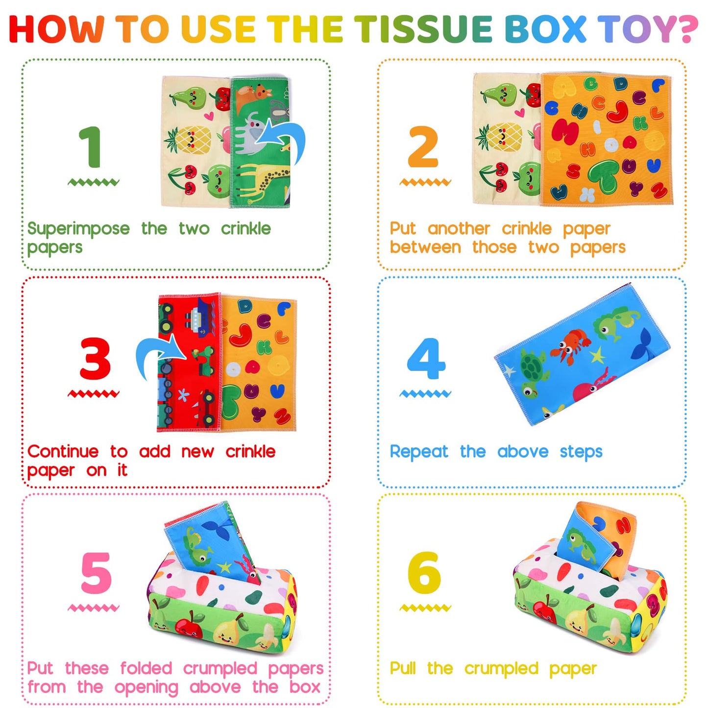 YOGINGO Montessori Baby Toy 6-12 Months – Soft Tissue Box Crinkle Sensory Toy for Infants, Boys & Girls Early Learning Gift