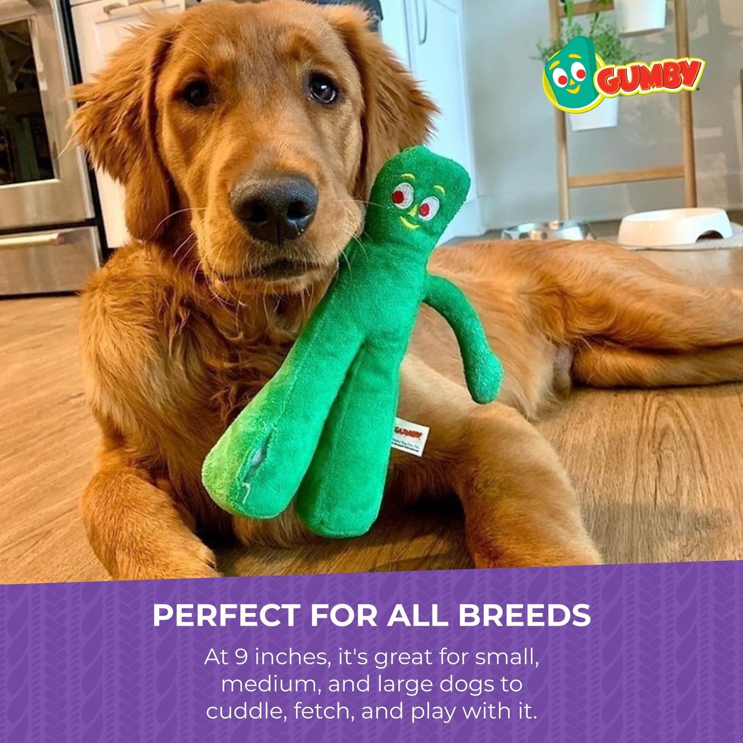 Multipet Gumby Dog Plush Toy, 9" Green – Soft Squeaky Stuffed Animal with Flexible Arms & Legs for Dogs to Cuddle, Fetch & Play