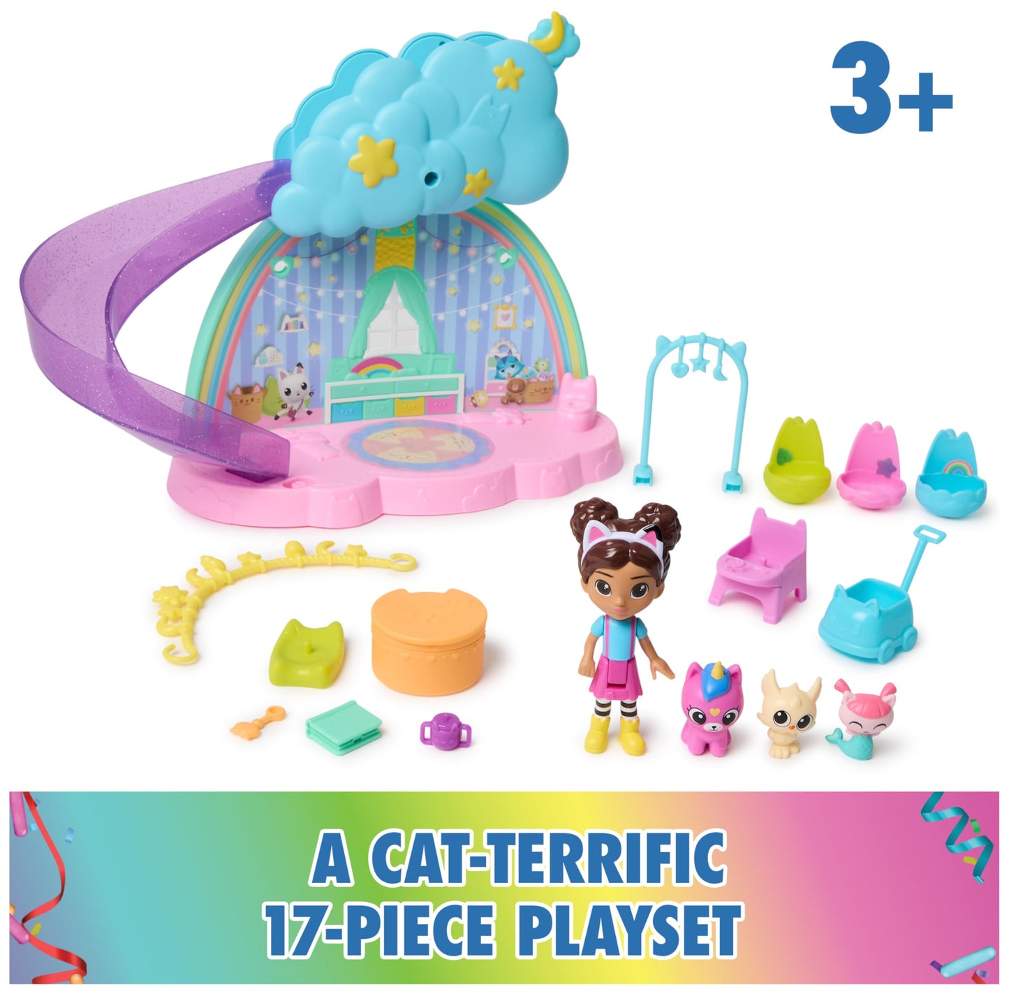 Gabby's Dollhouse Kitty Care Ear Purrfect Playroom – 17-Piece Playset with 4 Figures, Furniture & Accessories for Kids 3+