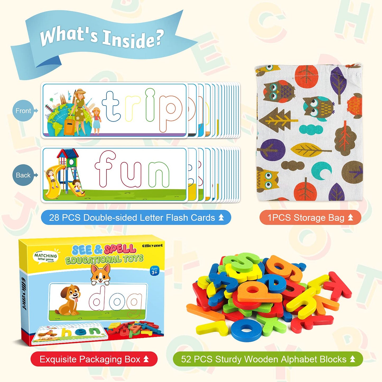 Officygnet See & Spell CVC Word Builder Toy for Kids 3-5 – Alphabet Cards & Letter Matching Game for Preschool Learning Fun