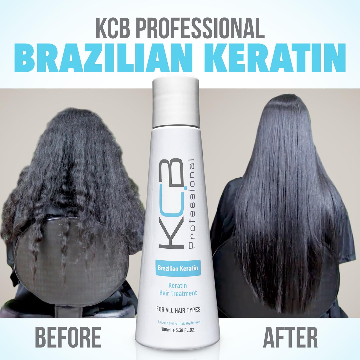 KCB Professional Brazilian Keratin 1-Step Treatment Kit – At-Home Hair Straightening & Frizz Control, Formaldehyde-Free, All Hair Types, 3.38 Fl Oz