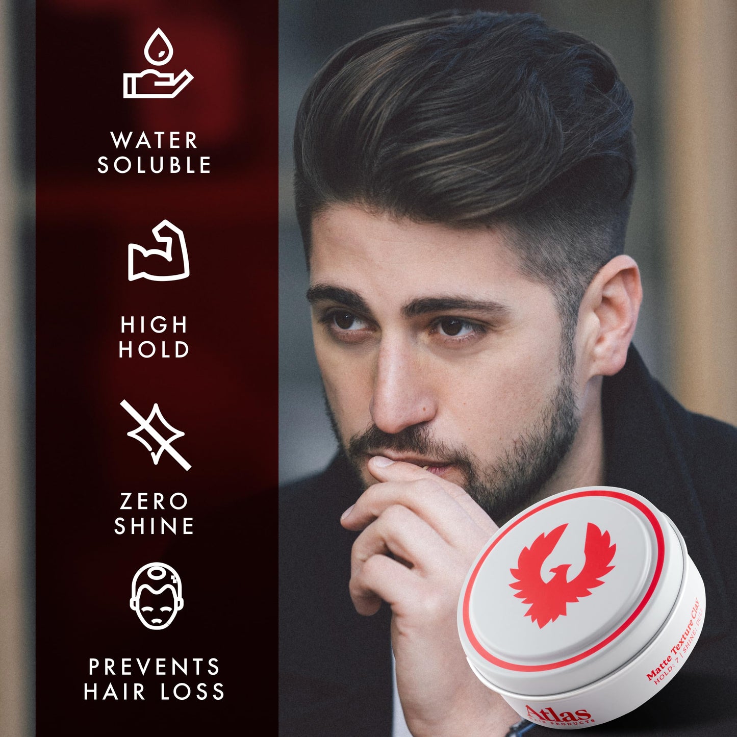 Atlas Matte Texture Clay 2.4 Oz | No Shine, Ultra Lightweight Hair Clay | Medium-Firm Hold, Thickening & Texturizing Styler for Men & Women