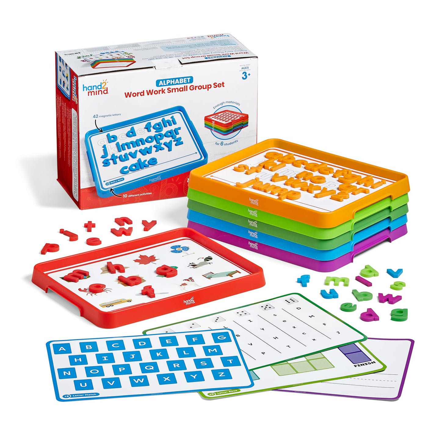 hand2mind Alphabet Word Work Small Group Set – Lowercase Magnetic Letters with Trays, Phonics & Phonemic Awareness Classroom Materials (6 Sets)
