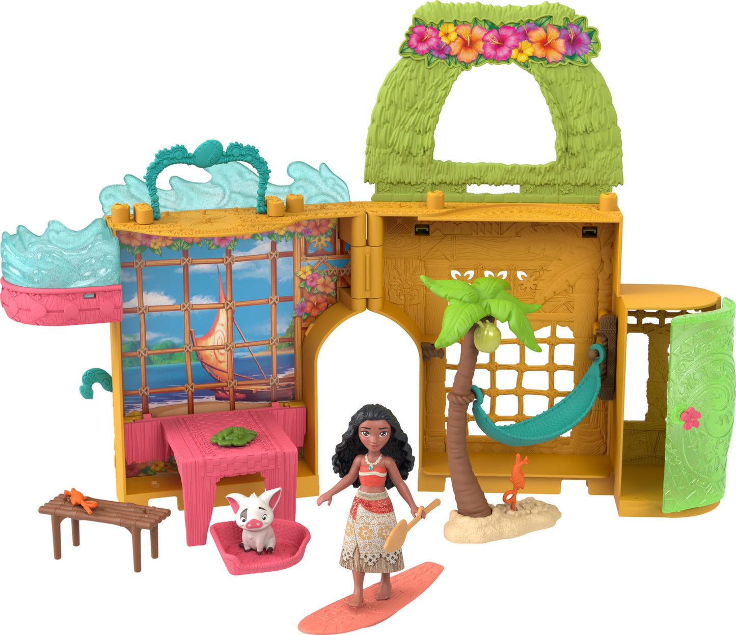 Mattel Disney Princess Toys, Moana Storytime Stackers Doll House with Moana Small Doll, 1 Animal Friend & 9 Accessories, Inspired by Disney Movie