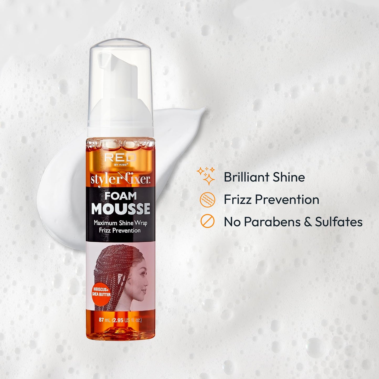 Red by Kiss Foaming Mini Travel Mousse – Hibiscus & Shea Butter, Anti-Frizz Curl Defining Wrap Foam, Adds Shine & Nourishes Dry Hair