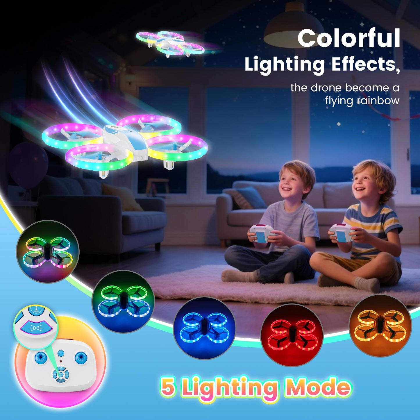 Mini RC Drone for Kids & Beginners with LED Lights, Altitude Hold, 360° Flips, Propeller Guard, 3-Speed Modes – Indoor/Outdoor Toy Gift