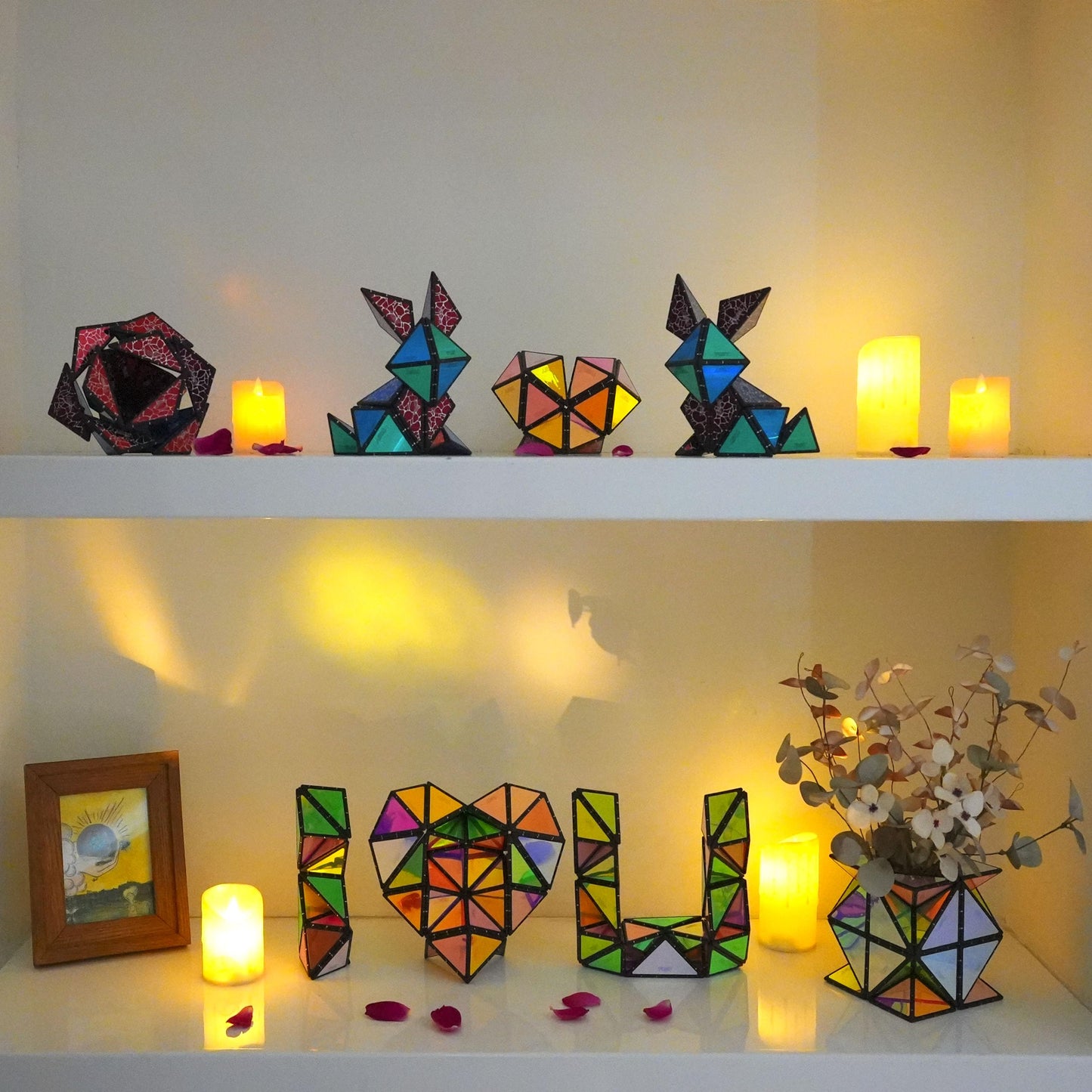 TOSY Magnet Pyramid Stone - 1 Cube into 1 Billion Shapes, 14 pcs Puzzle Set with 243 Magnets, Holographic STEM/STEAM Creative Toy