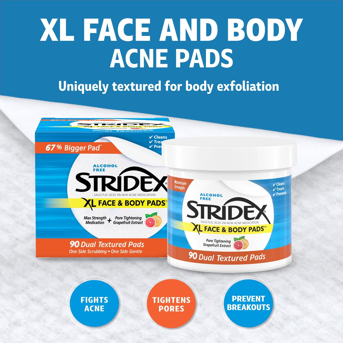 Stridex XL Face Body Pads, 90 Count