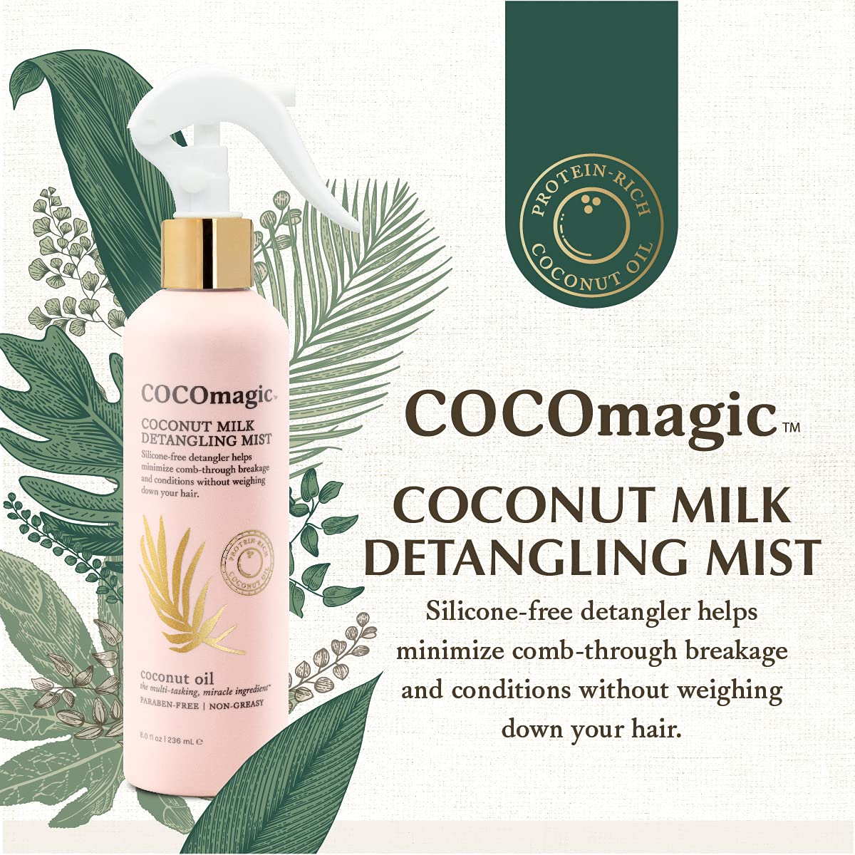 Cocomagic Coconut Milk Detangling Mist – Extra Moisturizing Leave-In Spray to Restore Shine & Smoothness | Non-Greasy, Paraben-Free, Cruelty-Free, 8 oz