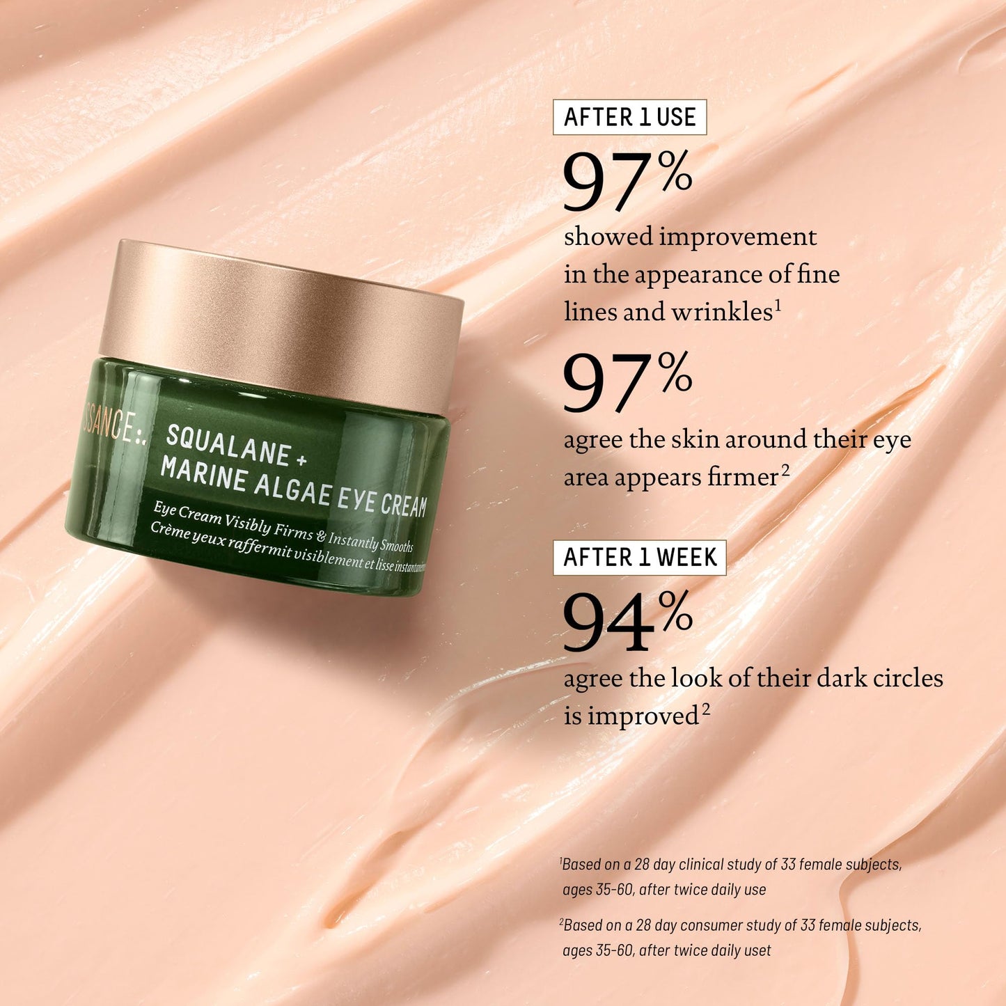 BIOSSANCE Squalane & Marine Algae Eye Cream – Hydrating Anti-Aging Treatment for Fine Lines, Wrinkles & Puffiness, 0.5 oz