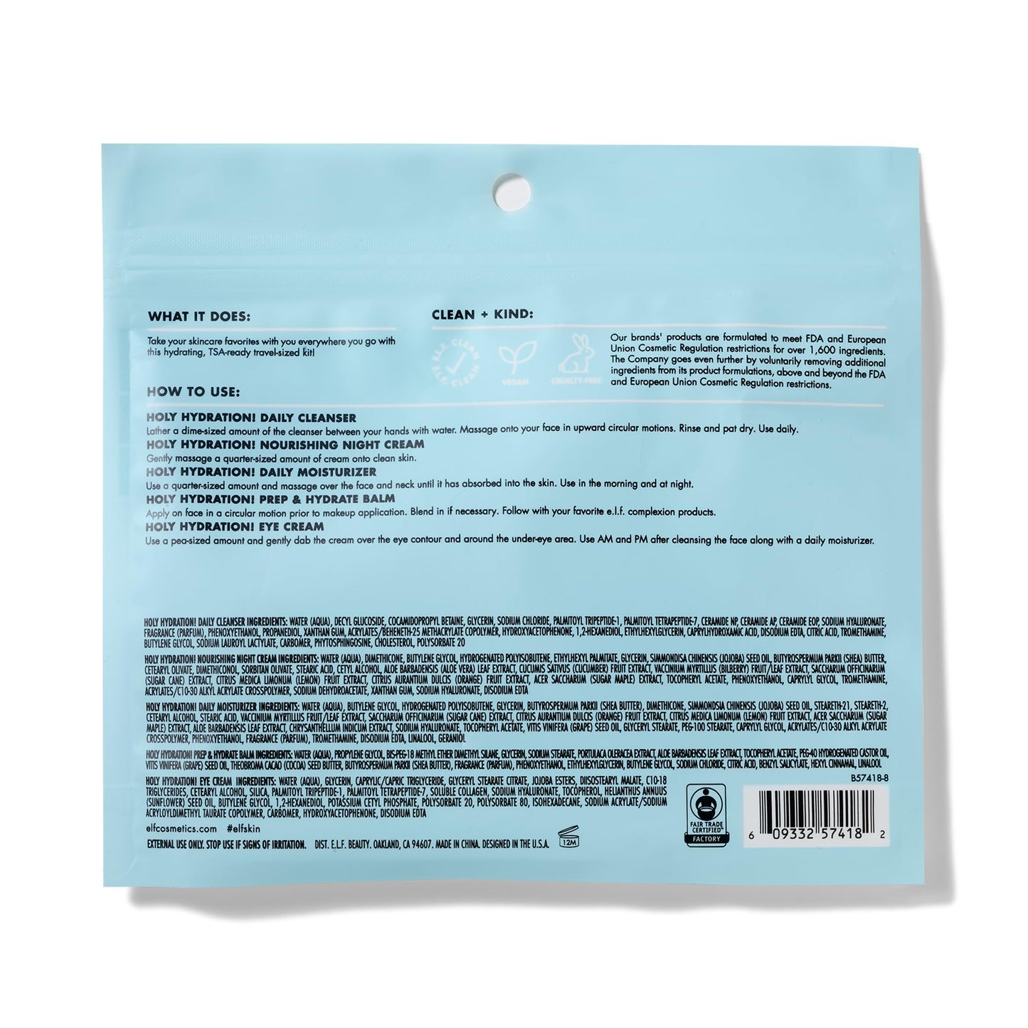 e.l.f. SKIN Holy Hydration! Jet Set Hydration Kit – Travel-Friendly Skincare Set with Cleanser, Balm, Moisturizer, Eye & Night Cream, Vegan & Cruelty-Free