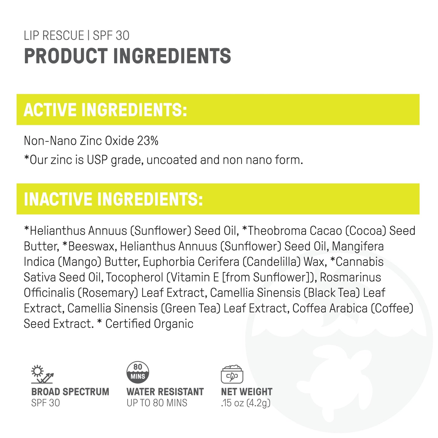 Raw Elements Organic Outdoor Sunscreen Lip Balm Rescue - SPF 30, UVA-UVB Protection, Reef-Safe, Non-Nano Zinc, Water Resistant, 0.15 oz (Pack of 1)