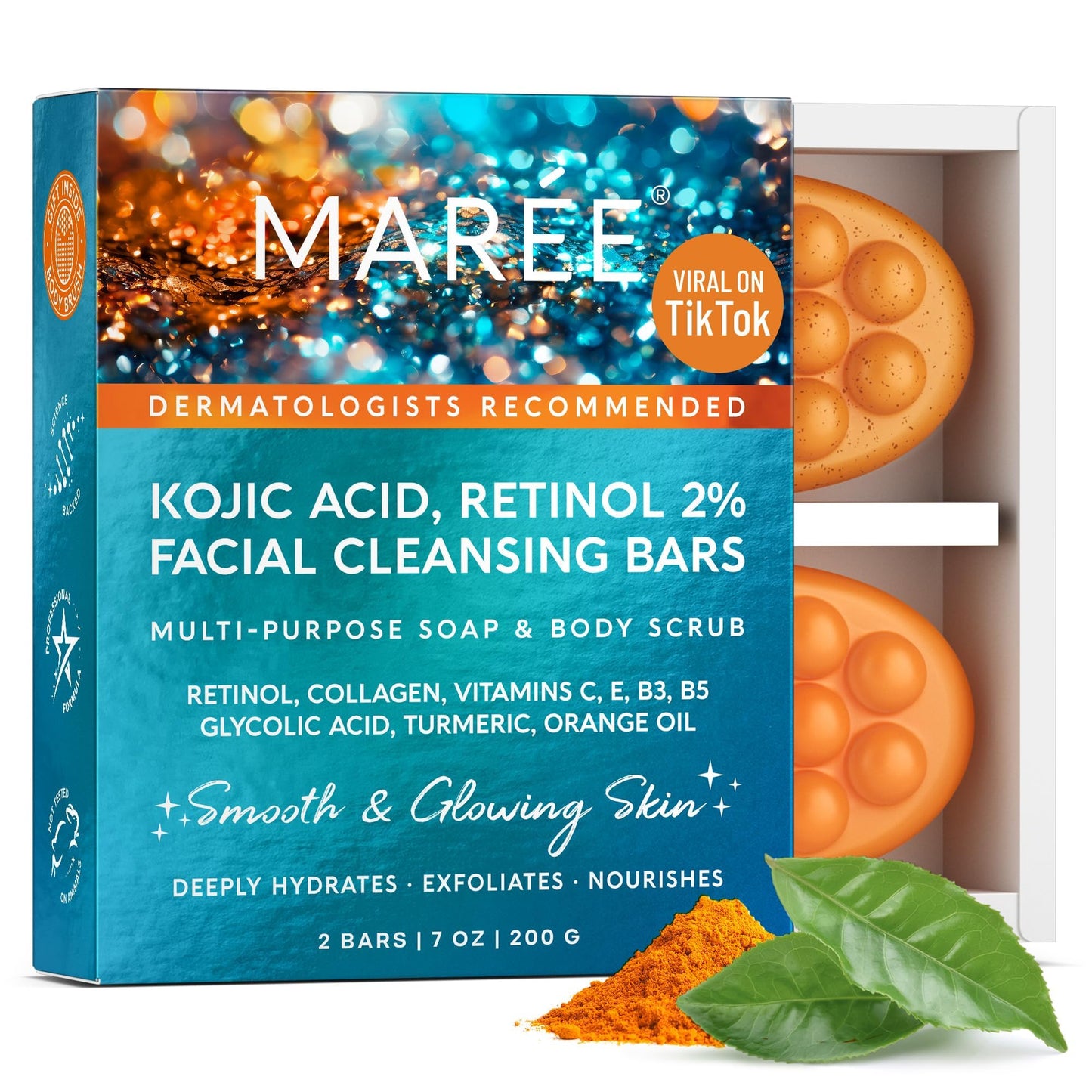 MAREE Kojic Acid & Turmeric Soap Bar – Brightening Dark Spot Remover for Face & Body, Fights Hyperpigmentation, Skin Brightener